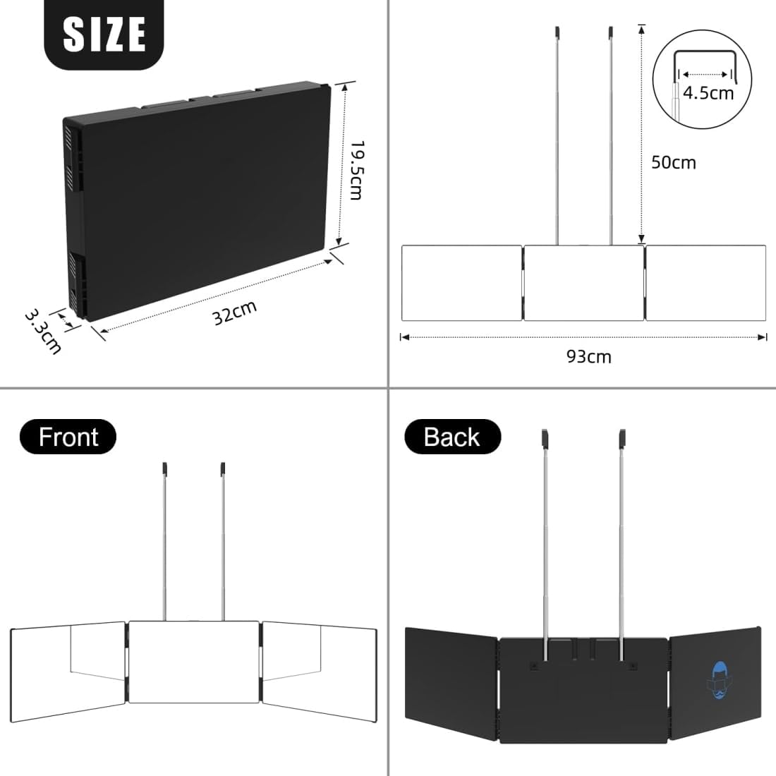 Musotica 3 Way Mirror with 10X Magnifying Mirror, Tri-Fold Mirror for Haircutting Shaving and Braiding, Height Adjustable Self Haircut Mirror image number 4