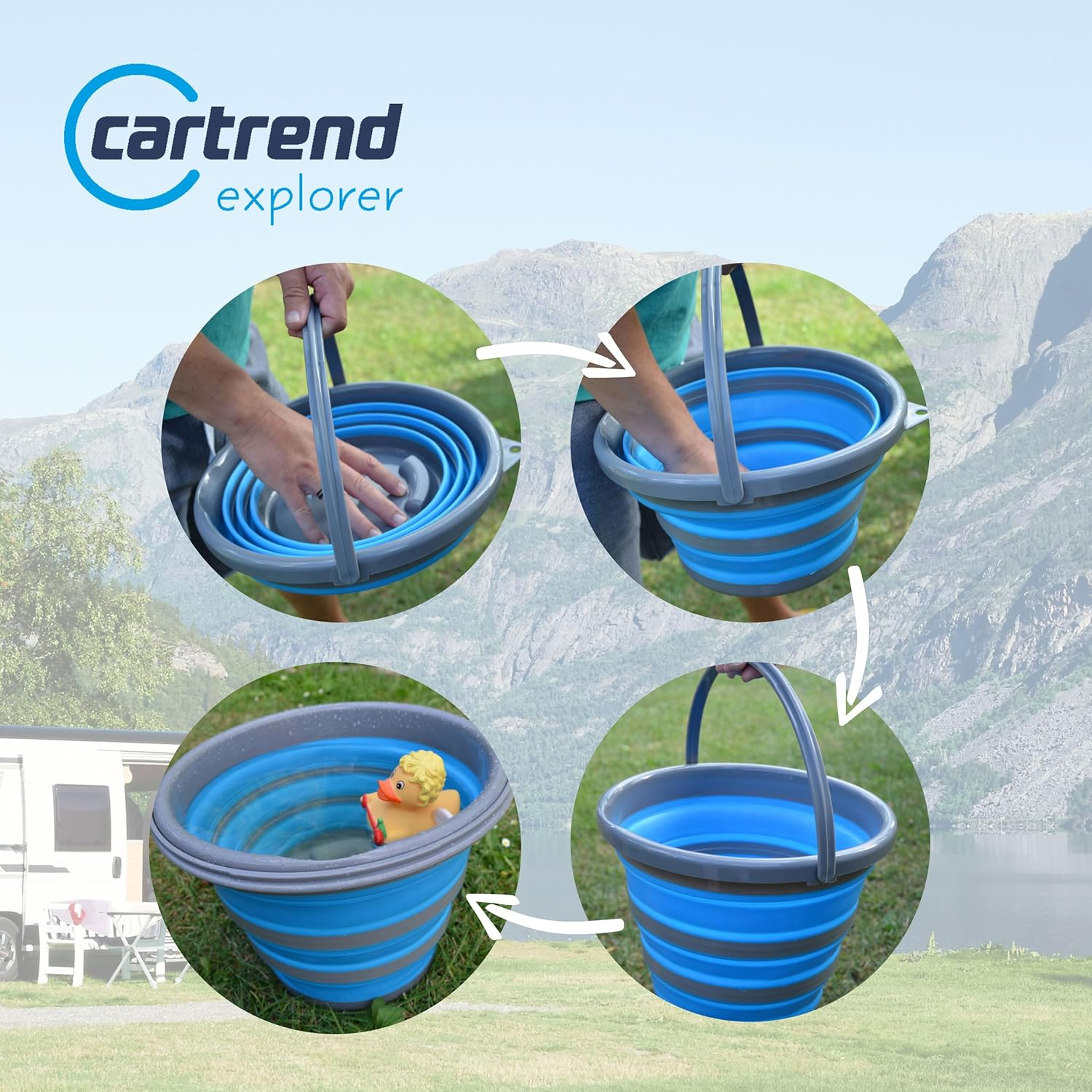 Cartrend 10731 10 Litre Water Folding Household Camping Cleaning Bucket with Spout Carry Handle Foldable Pack of 1, Blue, 10 L image number 2
