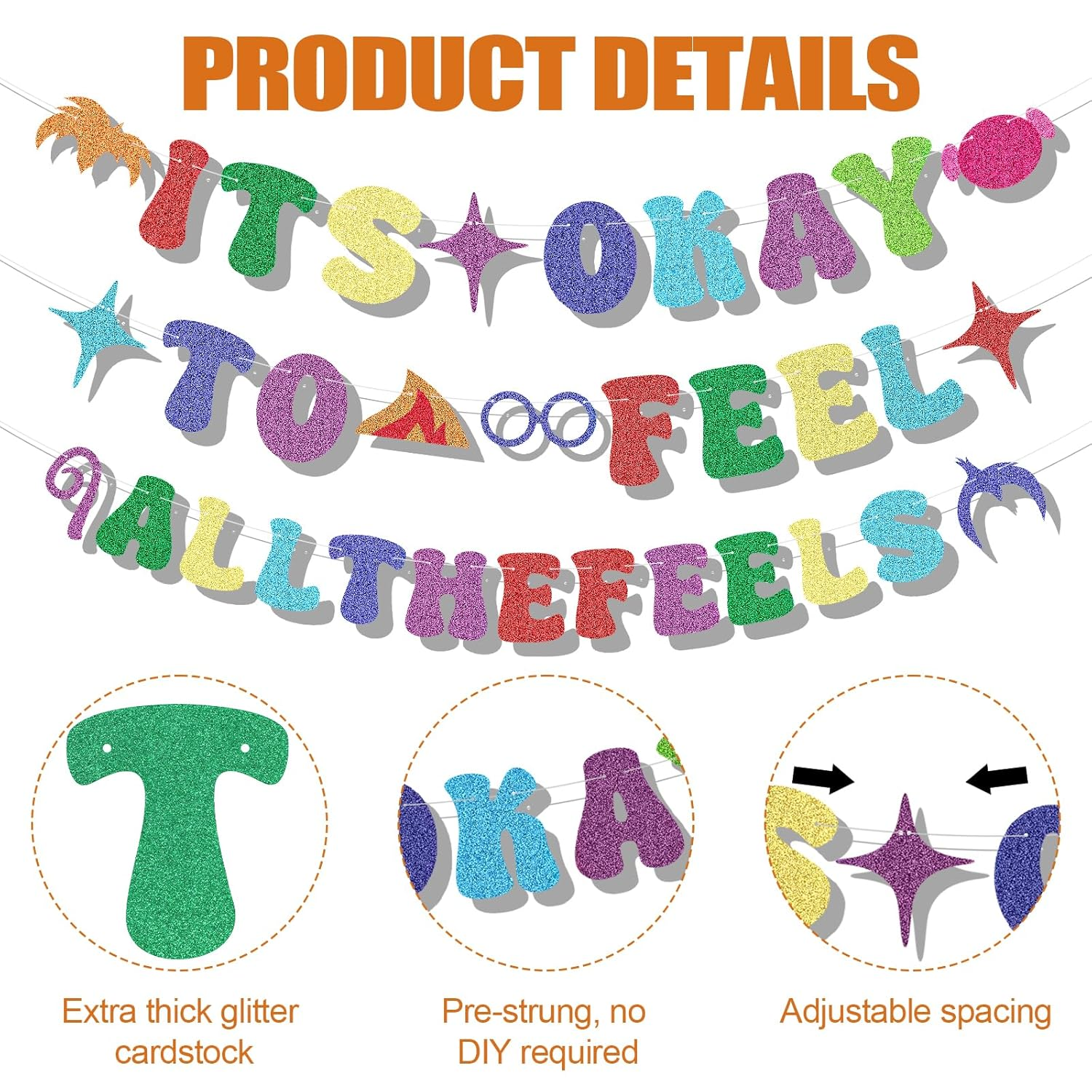 It'S Okay to Feel All the Feels Banner, Pre-String Colourful inside Birthday Party Decorations Banner Cute Feelings Theme Hanging Banner for Fireplace Mantel Wall Decorations