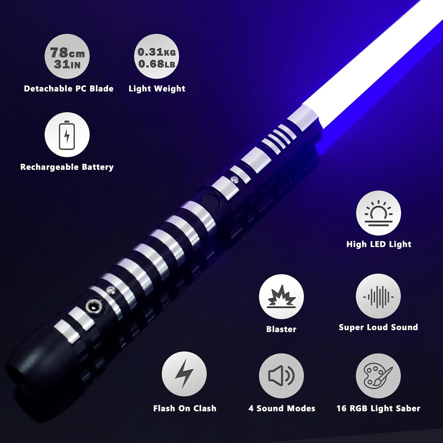 YDD Genius Lightsaber, Upgraded RGB 16 Colors, 4 Sound Modes, Rechargeable Light Saber Toy with Sturdy Metal Handle, USB Charge, Suitable for Children and Adults Dress up & Pretend Play (99Cm) image number 1
