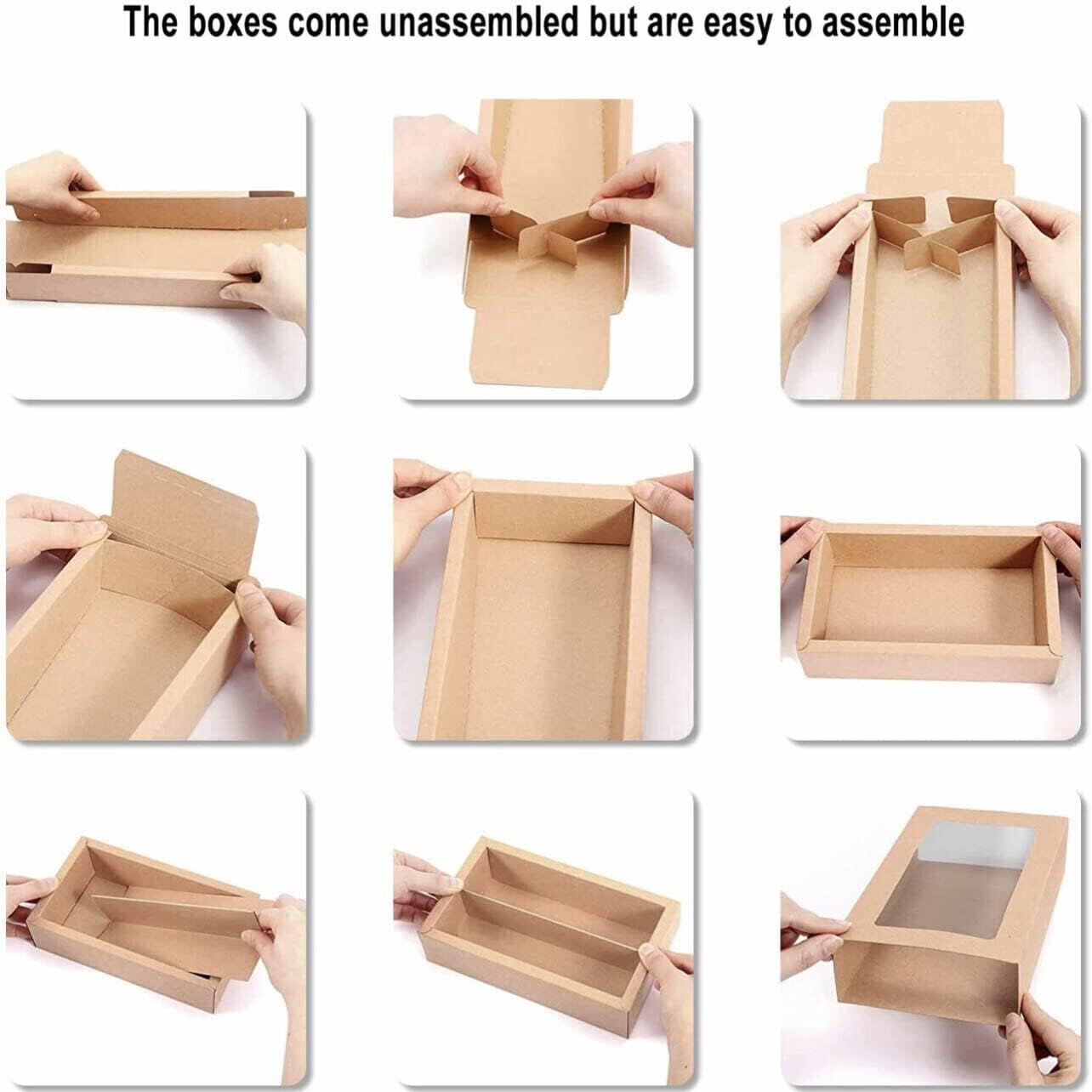 AIMALL 25PCS White/Kraft Macaron Boxes, 8/16 Hold Rectangular Favour Bomboniere Cookie Packaging, 8.07X2.76X1.97In & 8.19X4.92X1.97In, Easy Assemble, Durable, Flat Pack, No Glue - Kraft 8 Hold image number 4