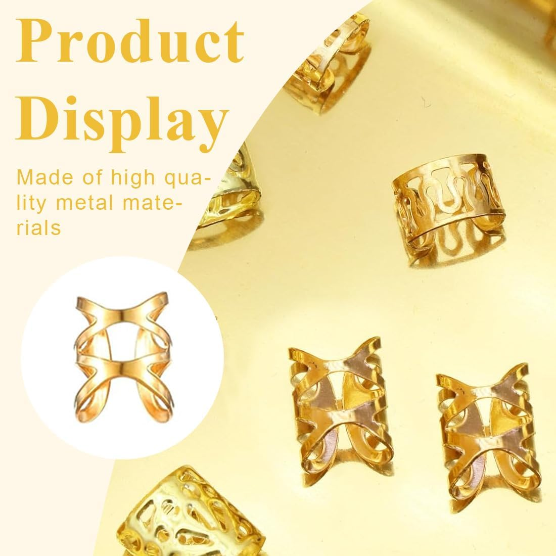 XUKZIMA 120 Pieces Dreadlocks Jewellery Adjustable Metal Cuffs Hair Spiral Clips Dreadlocks Beads Braiding Hair Jewellery for Men and Women Gold