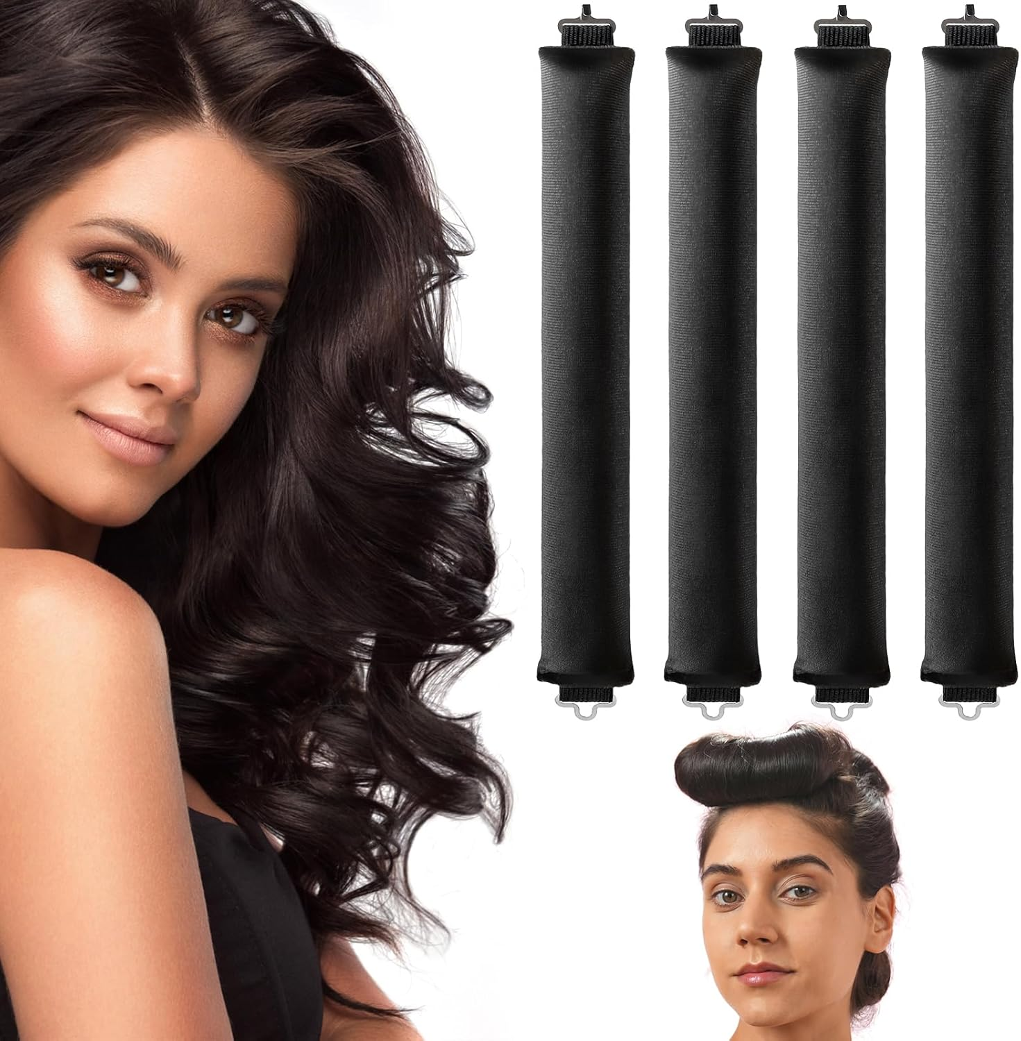 Heatless Hair Curler, Flexi Rods with Hook, Heatless Curling Rod for All Hair Types, No Heat Curlers to Sleep In, Heatless Curls for Blowout Hair(4 Rods)