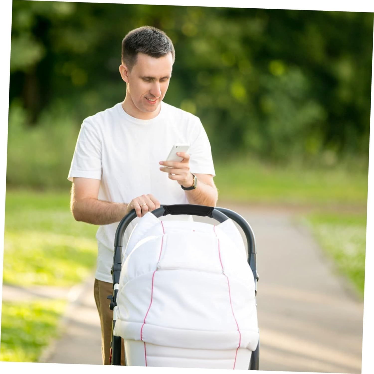 WADY 4Pcs Stroller Handle Bar Covers, Covers Handle, Soft, Anti-Slip, Easy to Install Sticky Design for Prams, Pushchair Bar Cover Cotton Cloth, Stroller Fabric Handle Sleeve Bar image number 1