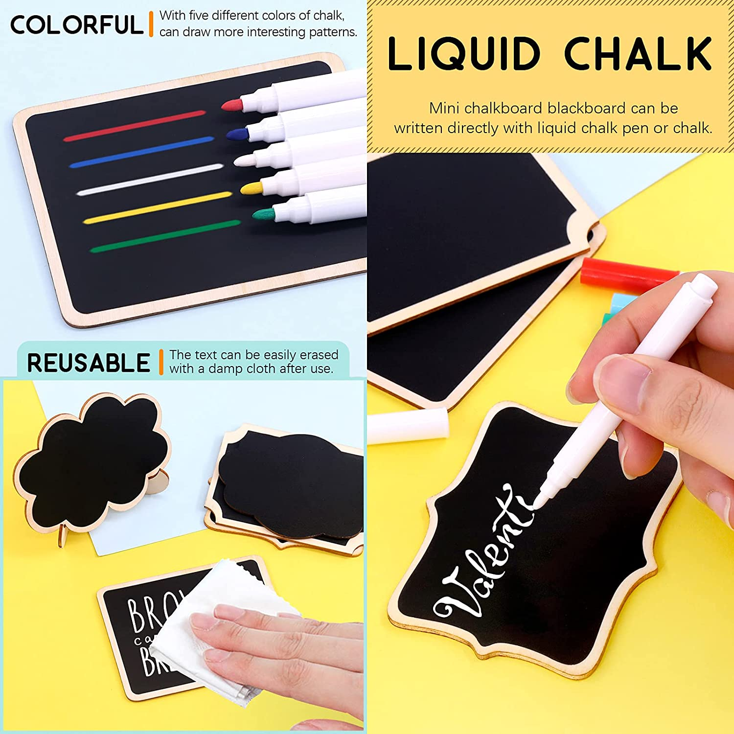 30 Pcs Mini Chalkboards with 5 Colors Chalk Marker, Blackboard with Wooden Frame, Message Board, Place Cards for Table Numbers, Food and Christmas Decoration image number 3