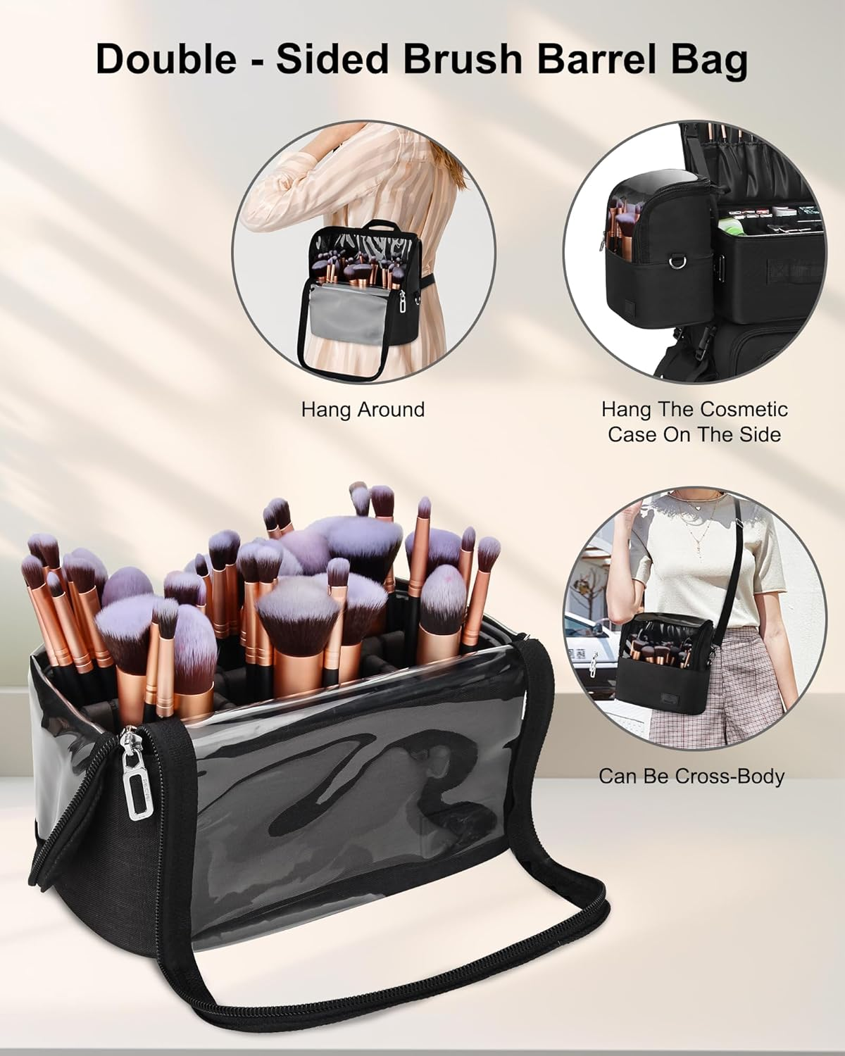 Rolling Makeup Case Professional Makeup Train Case Makeup Artist Travel Organizer 4 in 1 with Detachable Cosmetic Case and Dual Makeup Brush Case and Wheels (Black, 4-Pack) image number 5