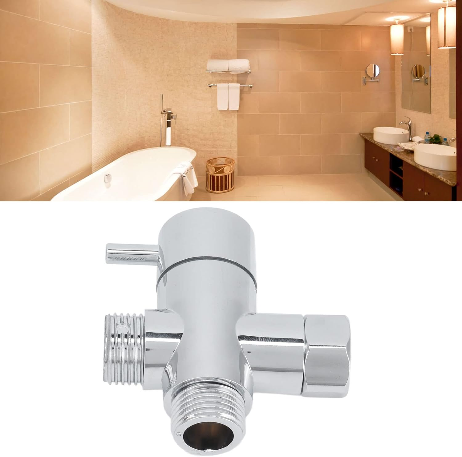 G1/2 Diverter Valve, Polished 3 Way Shower Arm Diverter Valve High Pressure Resistant for Hand Held Showerhead and Fixed Spray Head image number 5