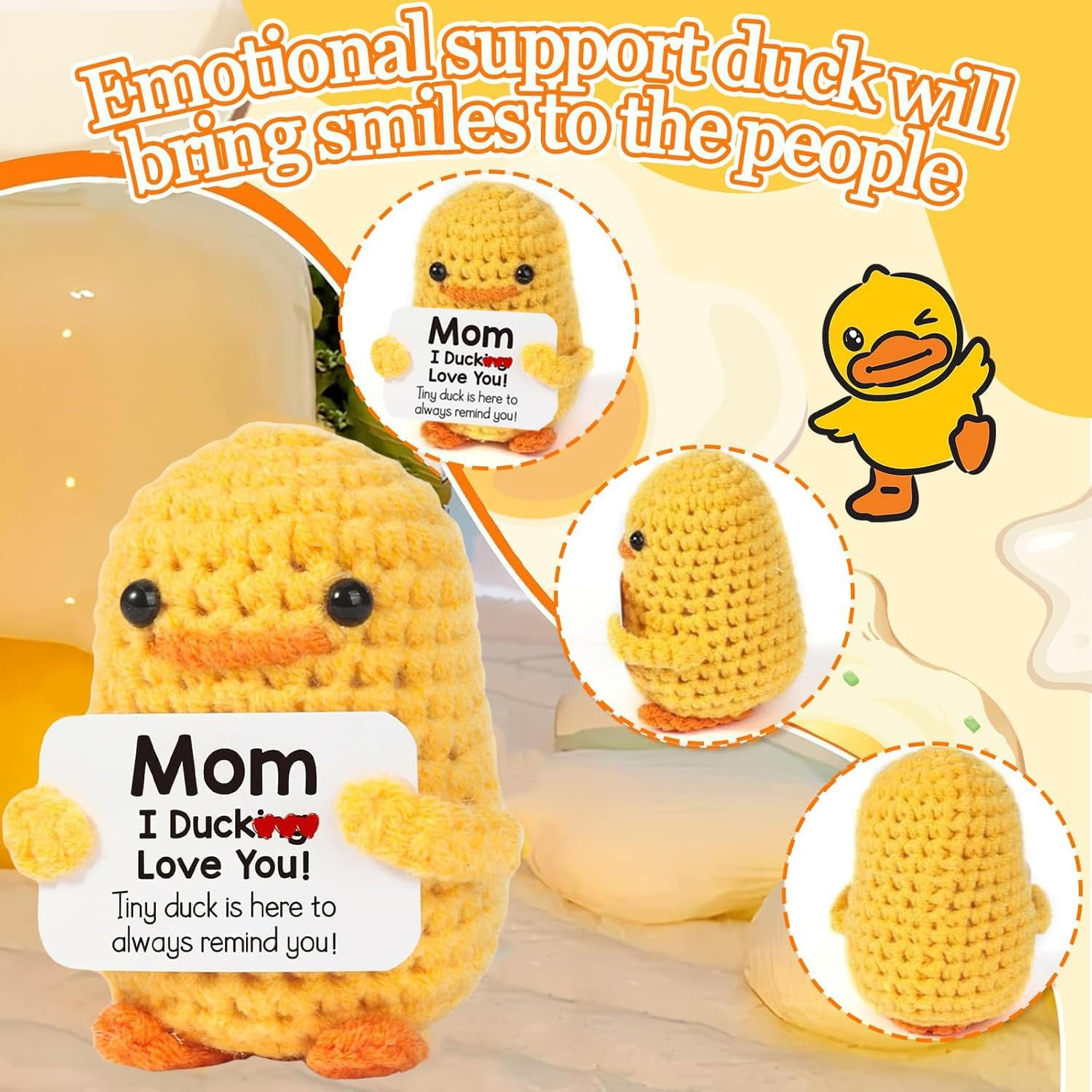 Funny Support Duck Gifts for Mom &ndash; Handmade Crochet Knitted Positive Cute Doll for MOM Birthday Mothers Day Christmas from Daughter Son, I Duck Love You Mom, Perfect for Home Room Desk Decoration image number 2