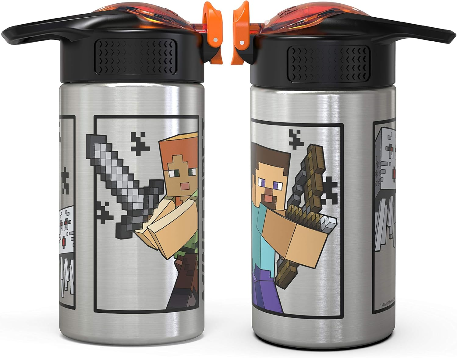 Zak Designs Minecraft - Stainless Steel Water Bottle with One Hand Operation Action Lid and Built-In Carrying Loop, Kids Water Bottle with Straw Spout Is Perfect for Kids (15.5 Oz, 18/8, Bpa-Free) image number 6