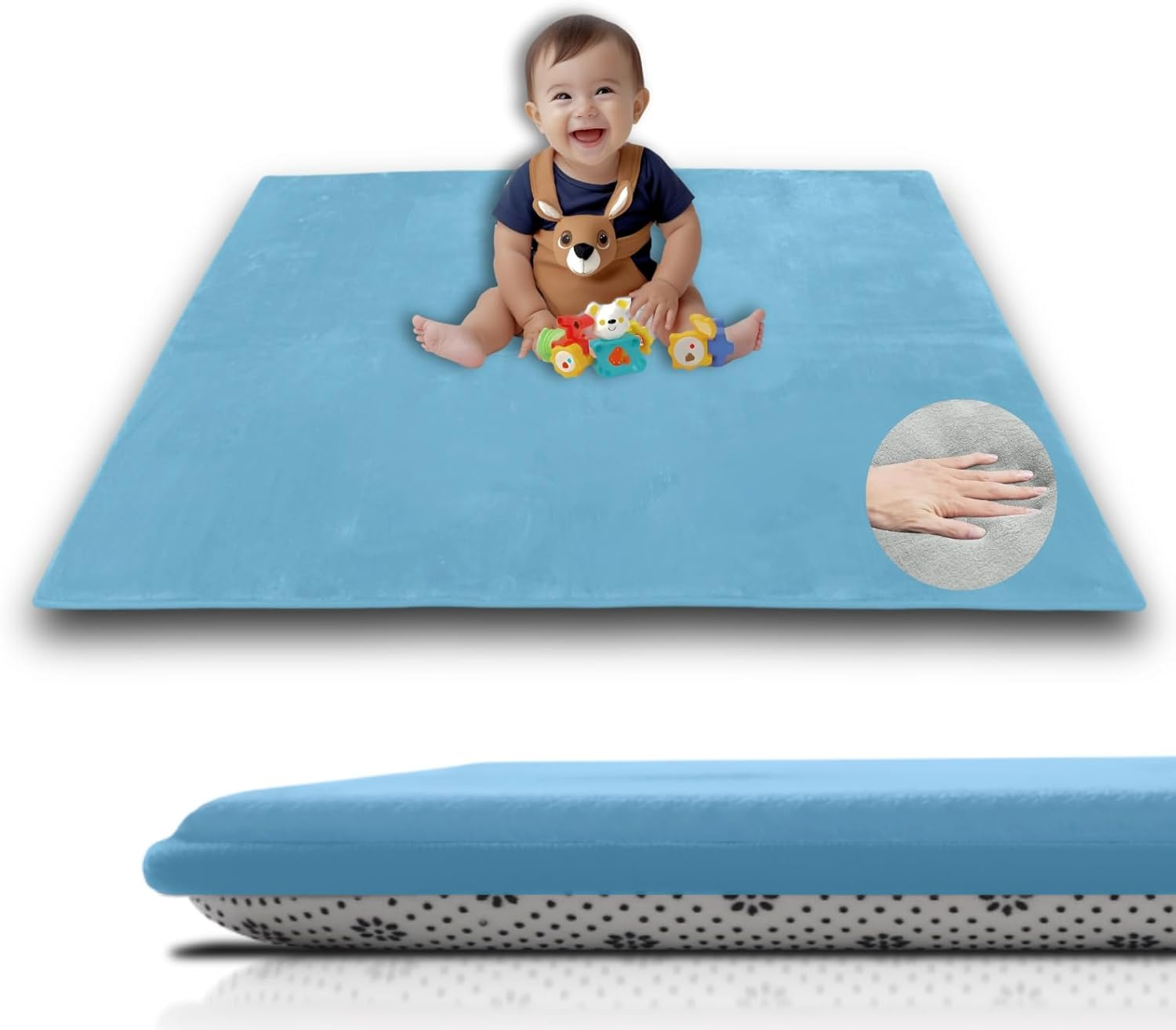 Hugb Baby Play Mat - Premium Extra Thick Non‑Slip Modern Rug for Kids & Toddlers - Tummy Time Mat for Floor -Safe Soft Game Area for Baby - Yoga & Stretching - OEKO-TEX Certified - Blue 150*200*3Cm image number 1