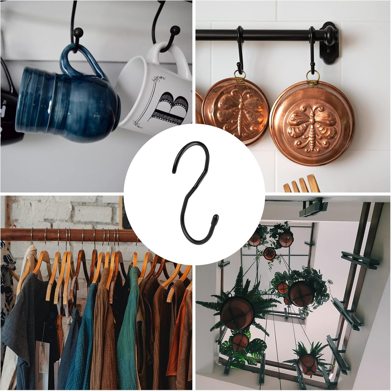 SAVITA 10Pcs S Hooks Heavy Duty S-Shaped Hooks Handbags for Closet Living Room Kitchen Bathroom Metal Hooks for Hanging Clothes Jeans Hats Belts Plants (Black) image number 4