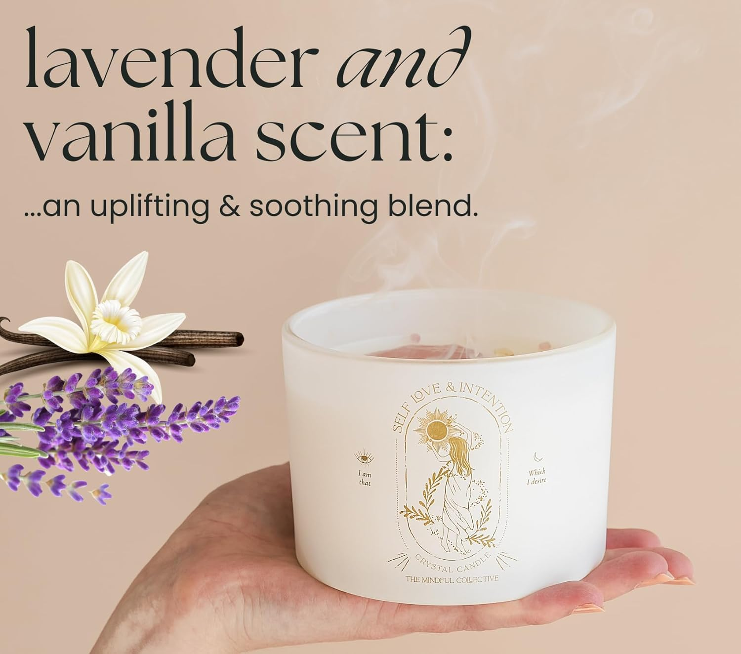 Scented Candle Gifts for Women - 340G Wood Wick Candles That Crackle for Home Decor. Birthday Gifts for Women with Crystals and Healing Stones. Lavender Vanilla Soy Wax image number 3