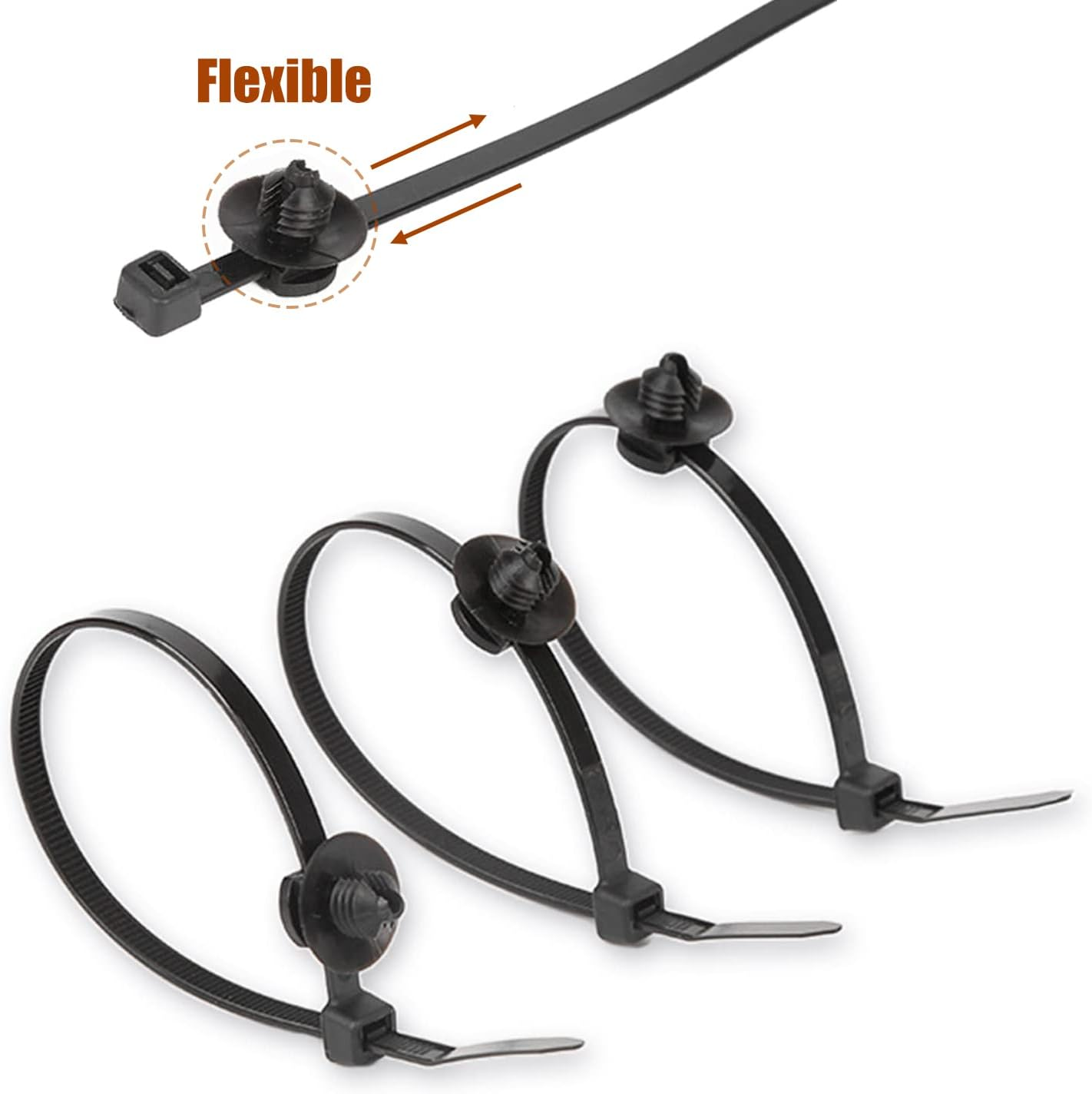 BENLIUDH Cable Ties 8 Inch, Black Fir Tree Nylon Push Mount Head Electrical Zip Tie Wire Clip Holder (100 Pack) image number 2