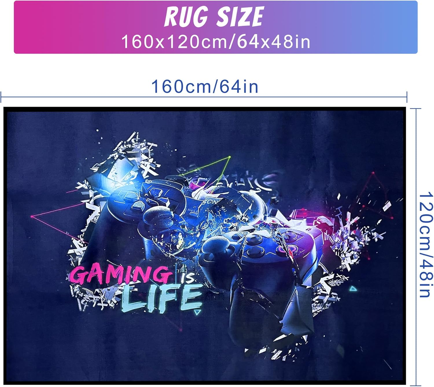 Gaming Rug for Game Room, Non-Slip Colorful Play Mat for Playroom, Gamer Controller Gamepad 3D Print Floor Carpet Activity Centerpiece Area Rugs for Boy Girls Teen Room Decor (Color 2, 120X160Cm) image number 4