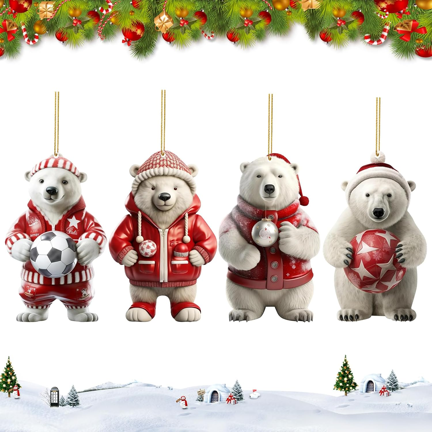 Falafoty Polar Bear Ornament, 4-Piece Acrylic Christmas Pendant Set, Multi-Colored, Hanging Decoration for Christmas Tree, Home, or Gifts image number 4