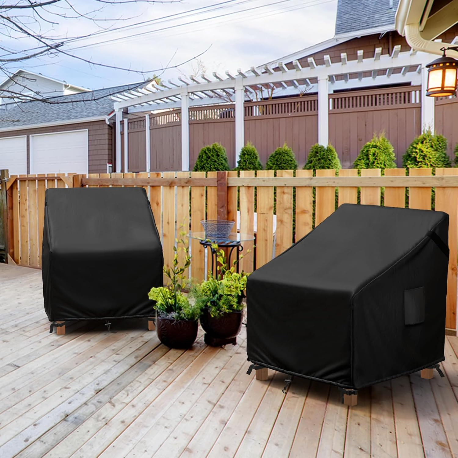 MR. COVER Outdoor Chair Covers Waterproof, Patio Furniture Covers for Rocking Chair, Fits up to 35W X 37D X 36H Inches, Air Vent and Handles Included, Black, 2 Pack image number 1
