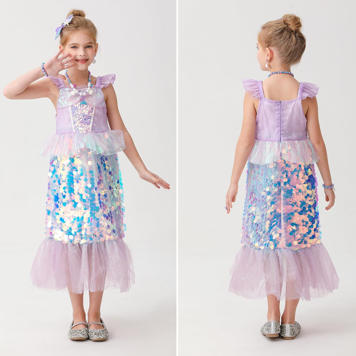 Little Girls Princess Mermaid Costume for Girls Dress up with Accessory for Christmas Birthday Party Supplies image number 5