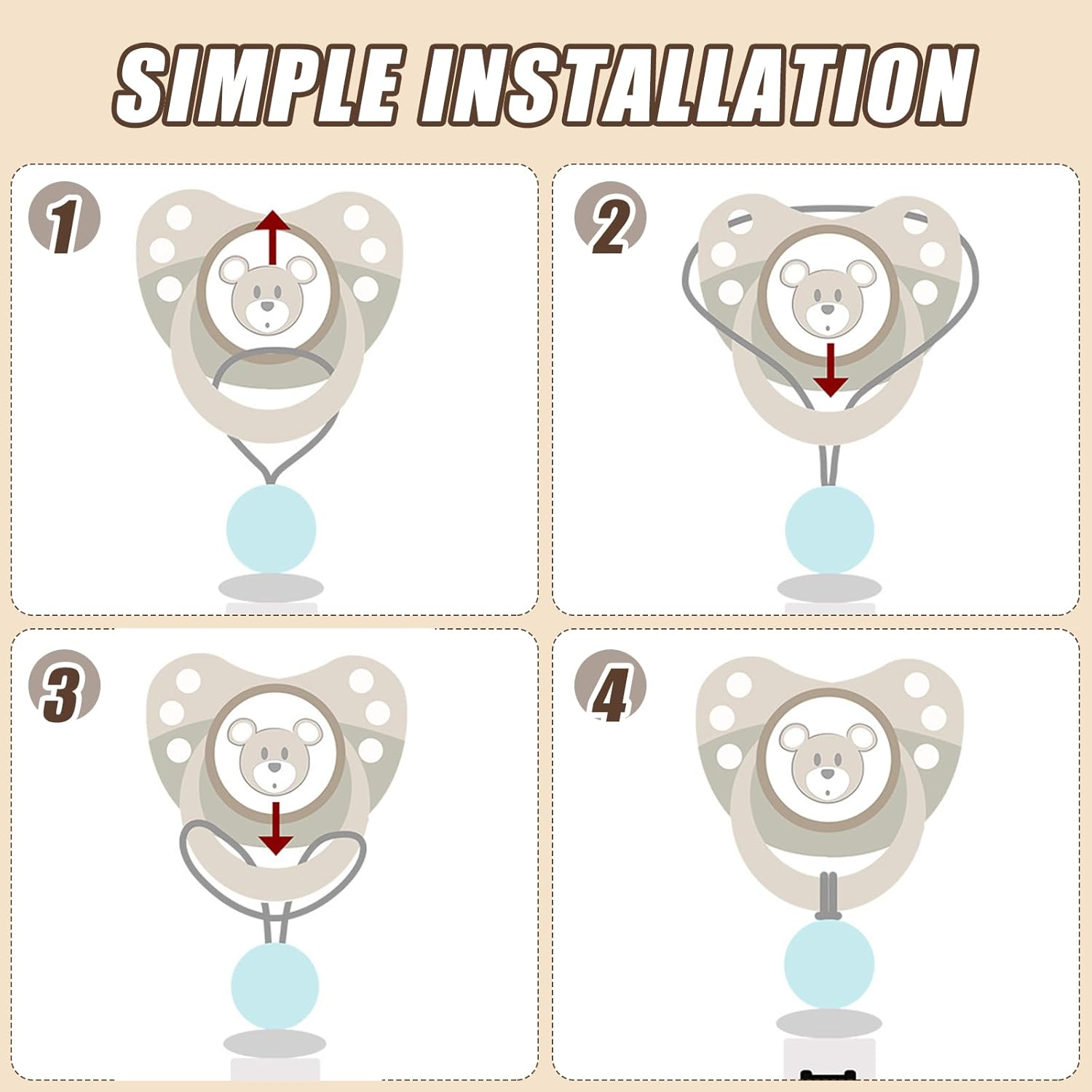 Homiliky Handmade Deer Dummy Chain & Cup Holder - Adjustable Bpa-Free Safety Strap for Pram/Pushchair, 2-In-1 Pacifier Clip & Storage Bag Accessories image number 4