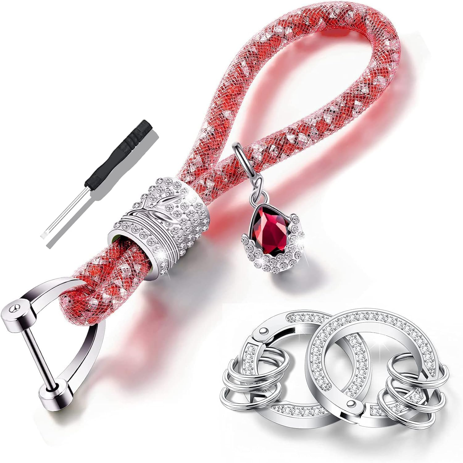 Crystal Car Key Chain for Women, Key Chain Accessories with Bling Rhinestones, Crystal Car Key Ring for All Car Keys - Green image number 2