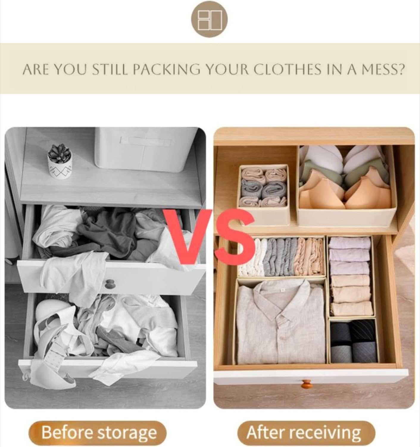 12 Pack Draw Organiser, Foldable Drawer Organiser, Drawer Dividers Storage Bins, Nursery Drawer Organiser, Closet Organiser for Clothes, Underwears, Baby Clothing, Socks, Bra, Towels, Ties image number 3