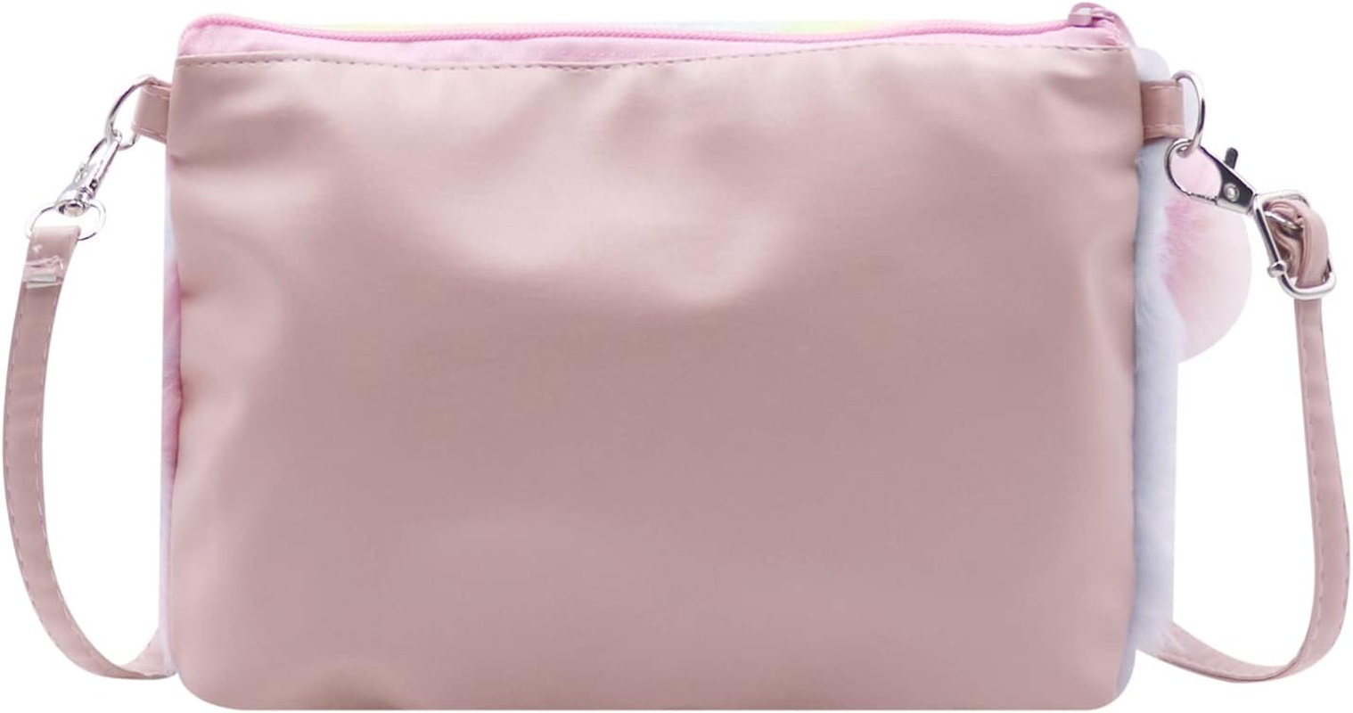 Kids Girls Fluffy Crossbody Purse Fuzzy Bag Plush Tie Dye Rainbow Shoulder Bag Handbag Wallet image number 1