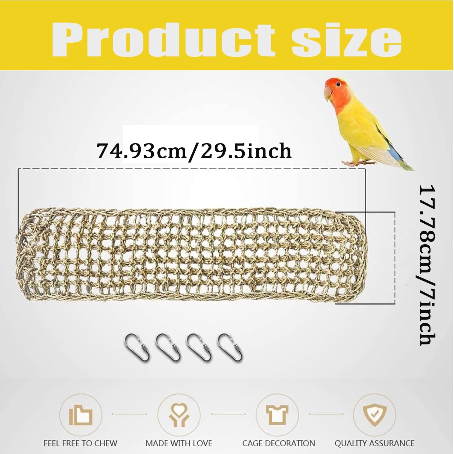 Lxcshljx Bird Seagrass Mat, 29.5"X7" Natural Grass Woven Net Hammock Hanging on Parrot Cage, Parakeet Climbing Rope Ladder Mat, Chew Toy for Pigeon Lovebird Cockatiel Conure Budgie Bearded Dragon image number 4