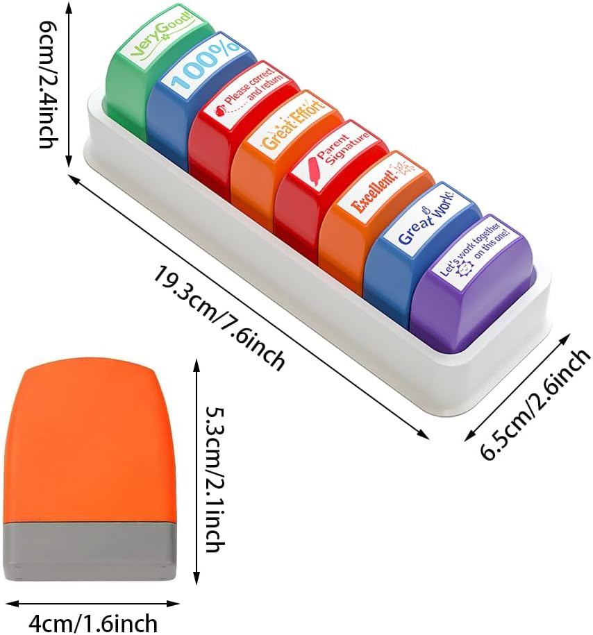Self-Inking Teacher Stamp Set, 8Pcs Motivation Teacher Grading Stamp Set, Teachers Review Homework Feedback Stamps, Colorful Teachers Review Homework Feedback Stamps, Self-Inking Grading Stamps image number 1