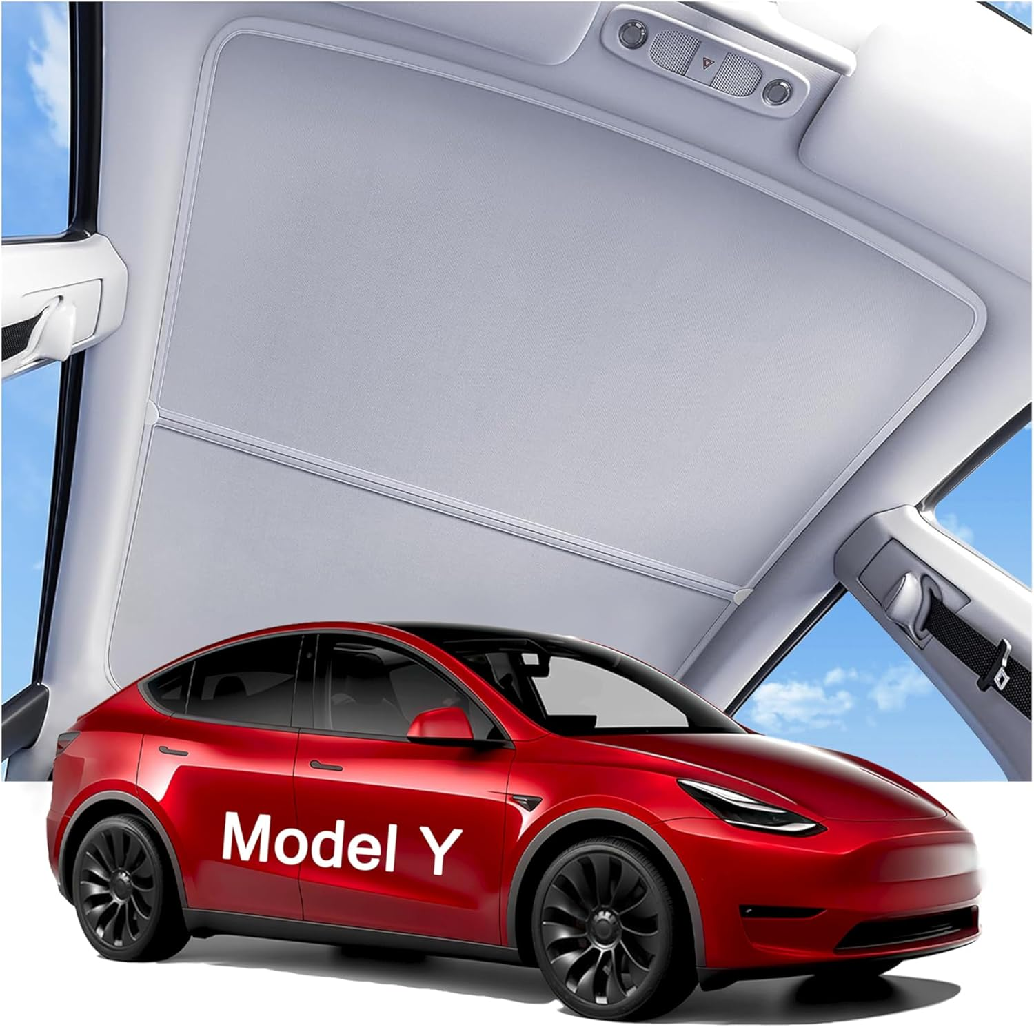2025 Upgraded Tesla Model 3 Highland Sunshade Roof, UPF200+ Roof Sunshade with Storage Bag, No-Sag & No-Gaps Heat Insulation Foldable Top Windows Windshield Sun Shade, Tesla Model 3 Accessories Black