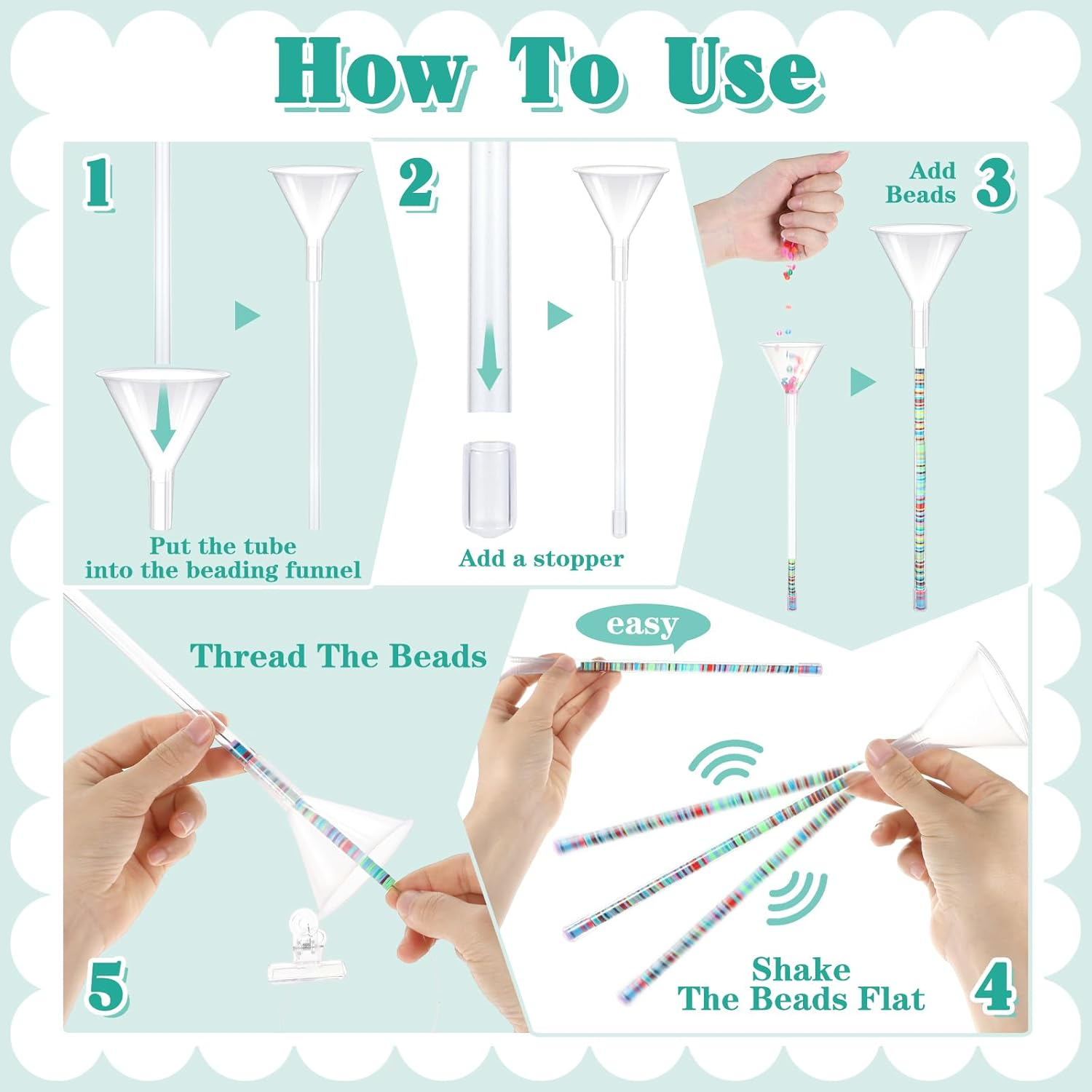 GEEHUA 2 Pack Clay Beads Bracelet Making Kit, Beading Funnel Tools for Jewelry Clay Bead Bracelets Necklace Making with Funnel Tube, Thread Pin, Wire, Clip, Spoon, Plug, Measuring Ruler image number 6