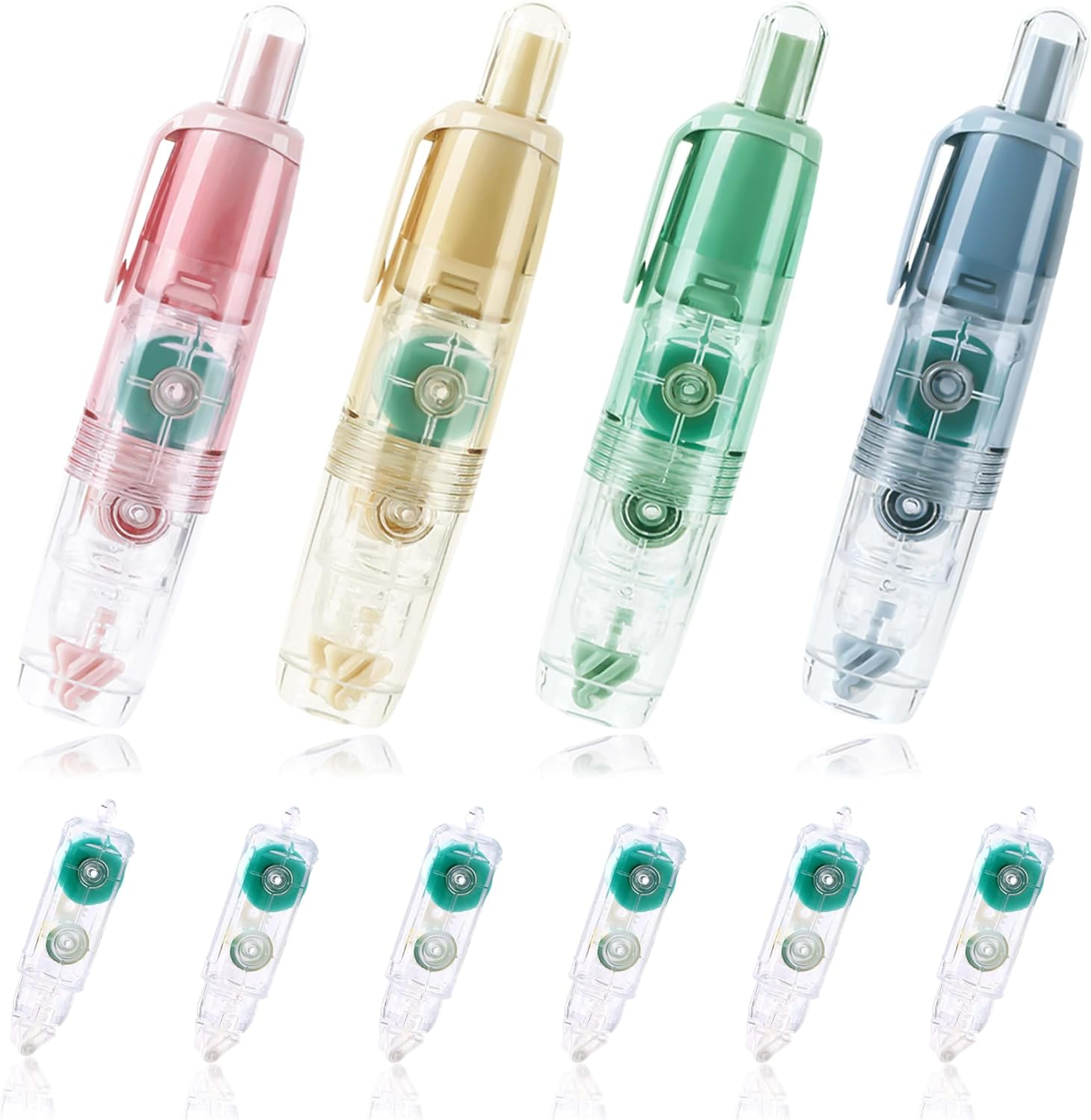 Huakaile 4 Pack 0.23" X 16 Ft Double Sided Tape Roller with 6 Refills, Retractable Glue Tape Roller Adhesive Tape Runner for Scrapbooking Journaling School Office Supplies image number 1