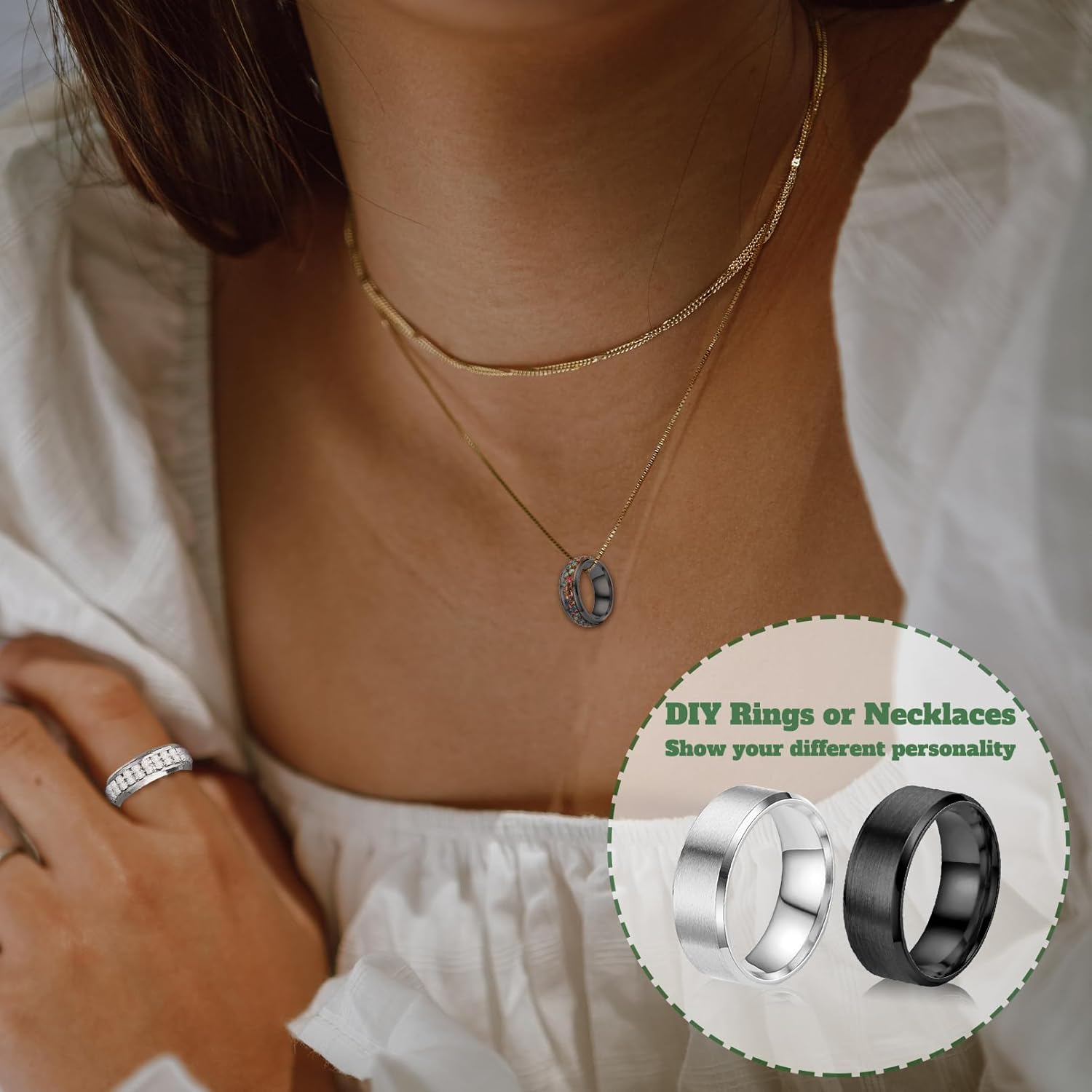 Happtkey 18PCS Stainless Steel Blank Core Ring 8Mm Plain Inlay Finger Rings round Solid Metal Band Size 6/7/8/9/10/11 Comfort Simple Brushed Matte Polished Silver Wedding Ring for DIY Jewelry Making - 12Pcs - Blue image number 5