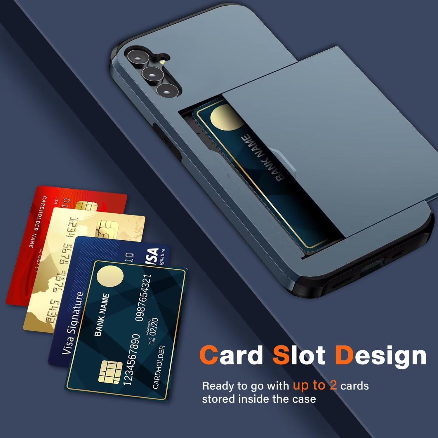 Belzsxy Mobile Phone Case for Samsung Galaxy A17 Case, with Card Slot, Hard PC Shockproof Robust Drop Protection, Outdoor Military Protective Case for Samsung Galaxy A17 (Navy Blue)