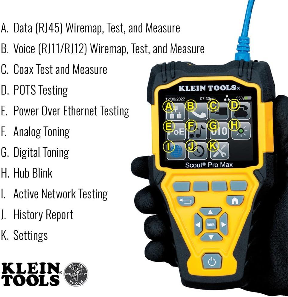 Klein Tools A-VDV501-770 Cable Tester Set, Scout Pro Max Ethernet, Coax/Video, Phone, (RJ11/RJ12/RJ45) F-Connector Cables, Test-N-Map Remotes image number 6