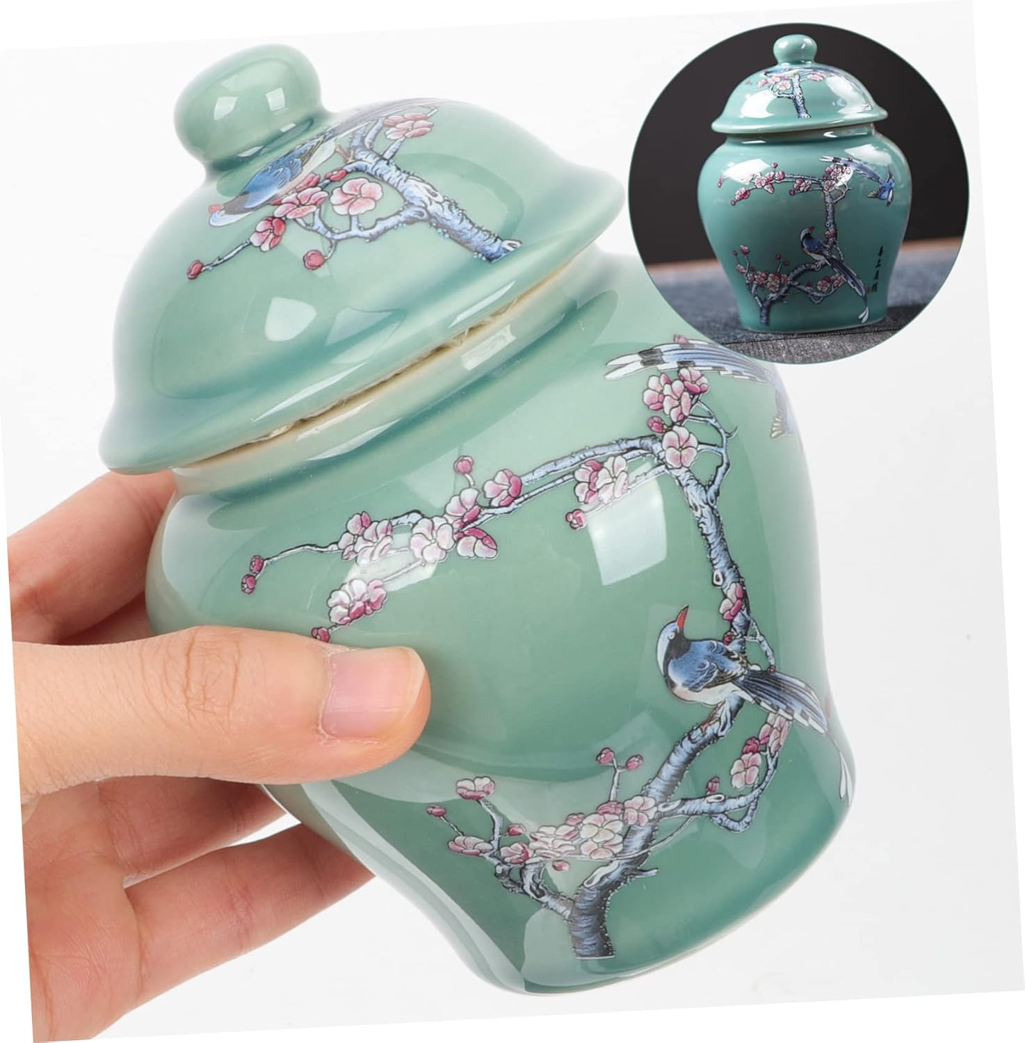 COLLBATH Ceramic Tea Jar Chinese Style Tea Canister Small Size Porcelain Traditional Blue and White Pattern for Home Kitchen Storage