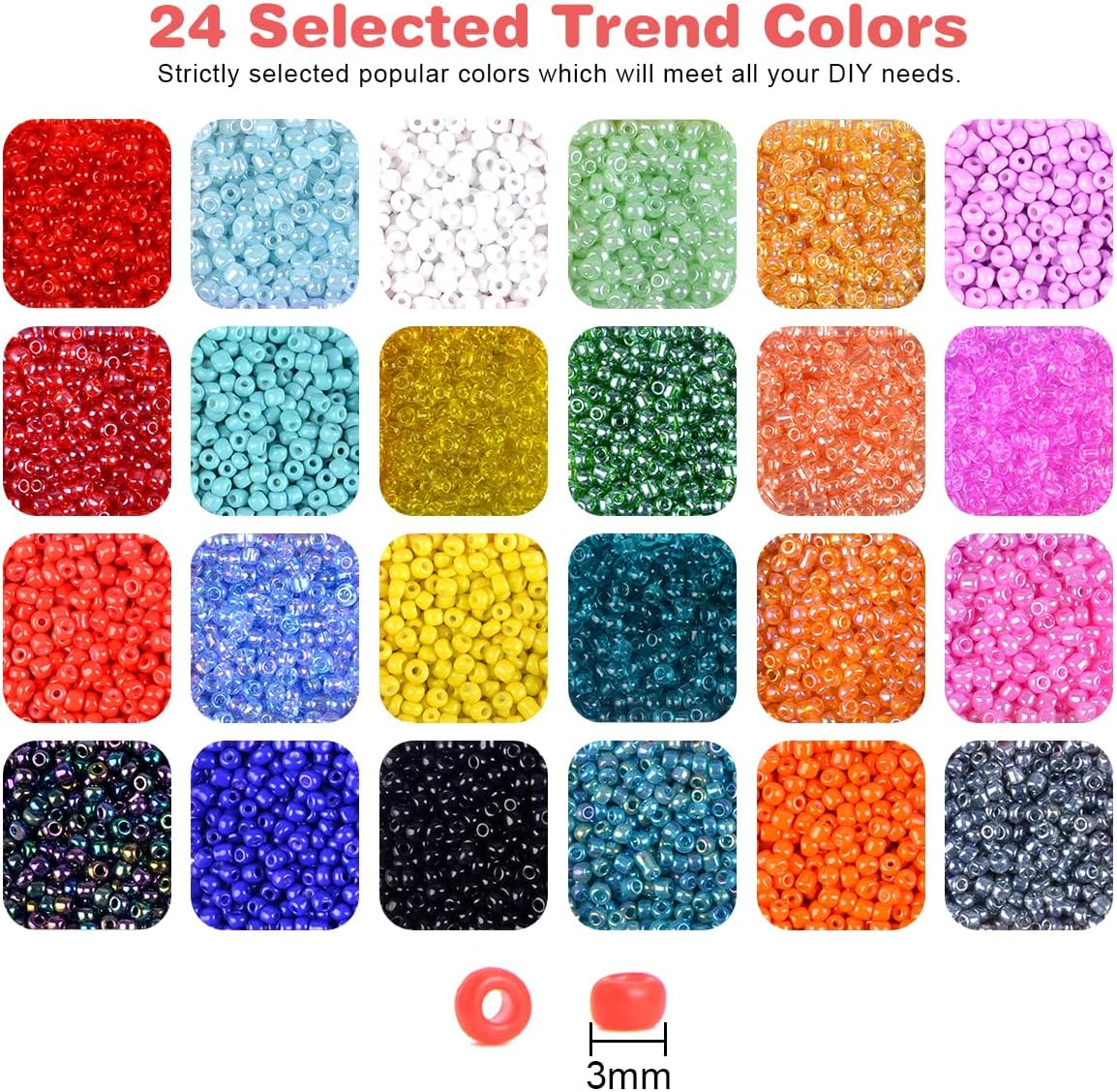 ANSHINE 13200PCS 3Mm Glass Seed Beads Kit,24 Colors with Letter Bead for Friendship Bracelet Jewelry Making image number 6