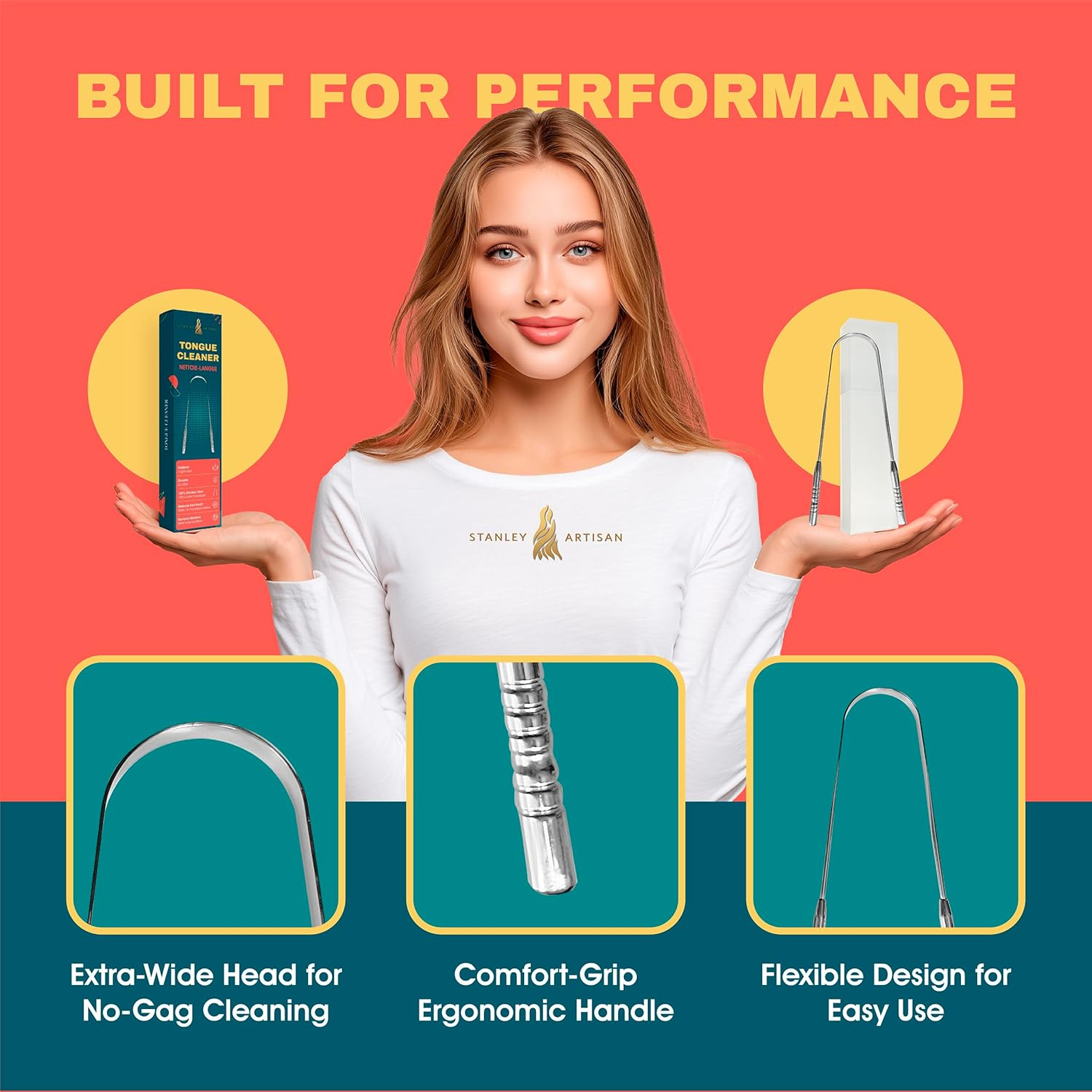 Tongue Scrapers, Professional Tongue Cleaner Scraper, Tongue Cleaner Reusable Stainless Steel Tools with a Ppt Premium Plastic Case - for Adults 1 Count (Pack of 1)