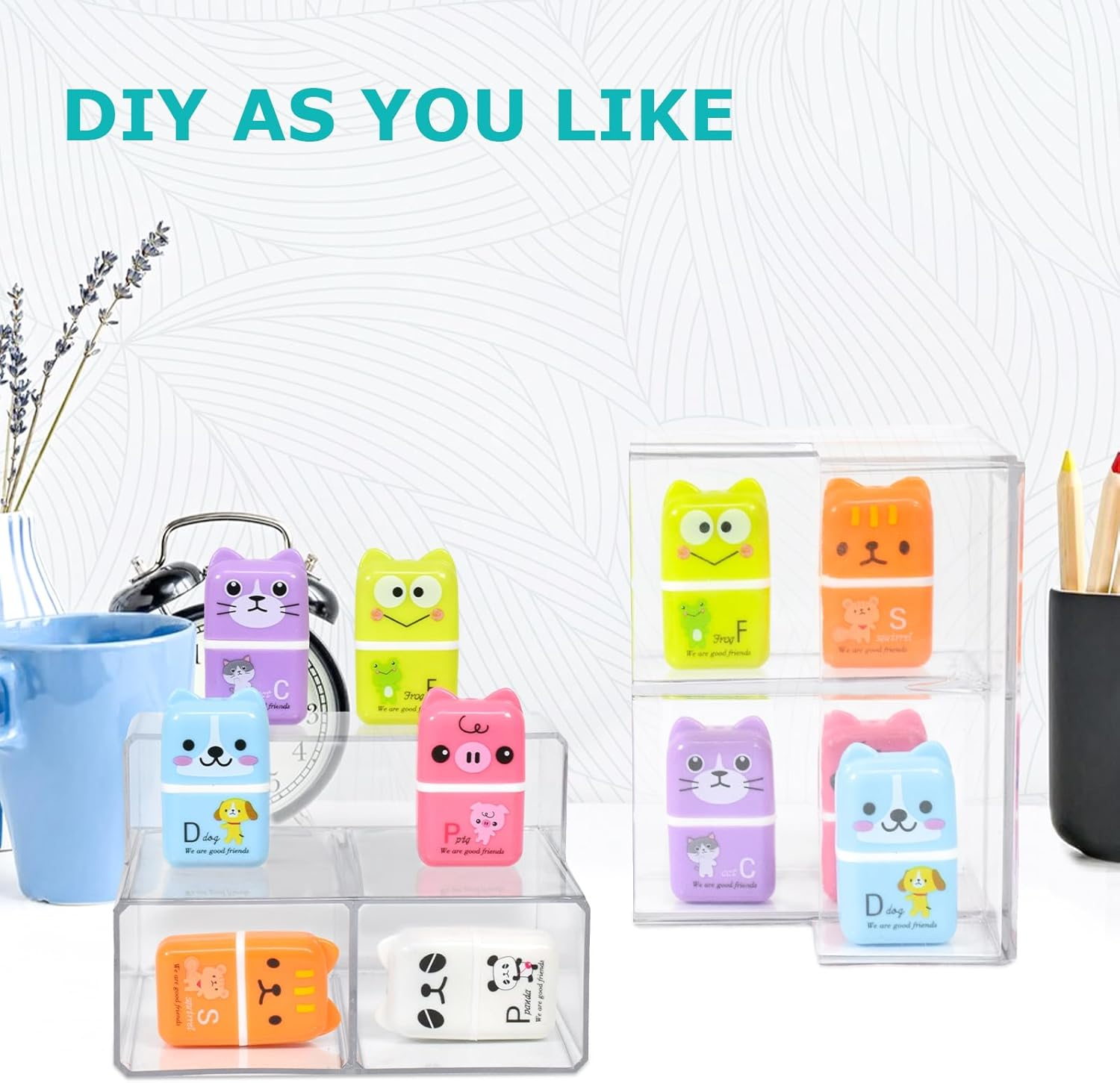 SAYEEC 2 Pack Acrylic Pen Holder Magnetic Dry Erase Marker Holder with 4 Magnet Sheets 3 Compartments Clear Desk Makeup Brush Organizer Pencil Cup Caddy for Fridge Whiteboard Cosmetic Office School image number 2