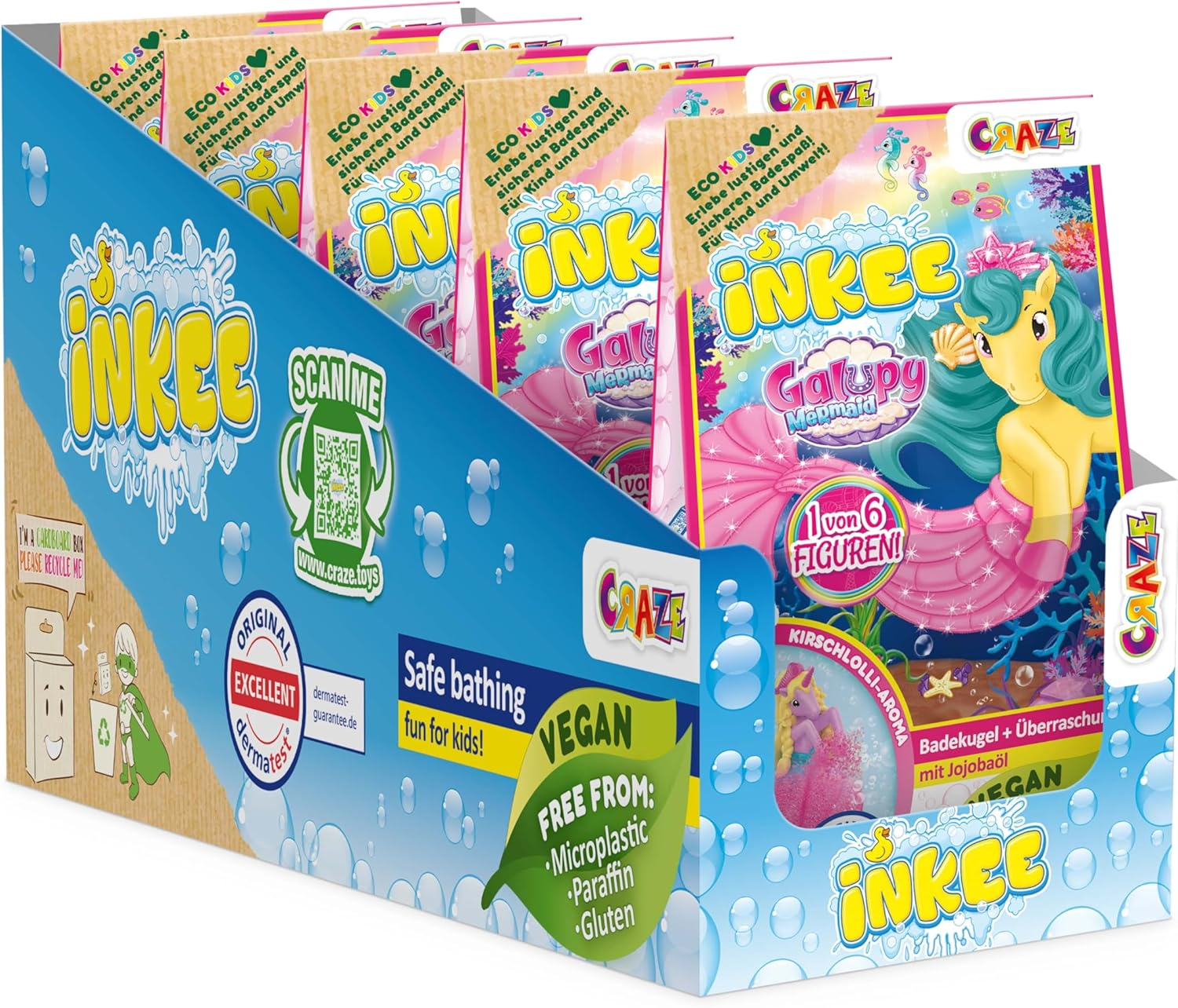 INKEE Galupy Mermaid Bath Bomb with Surprise, Children'S Bath Bomb in Shell Shape with Mermaid Figures and Cotton Candy Aroma Pack of 5