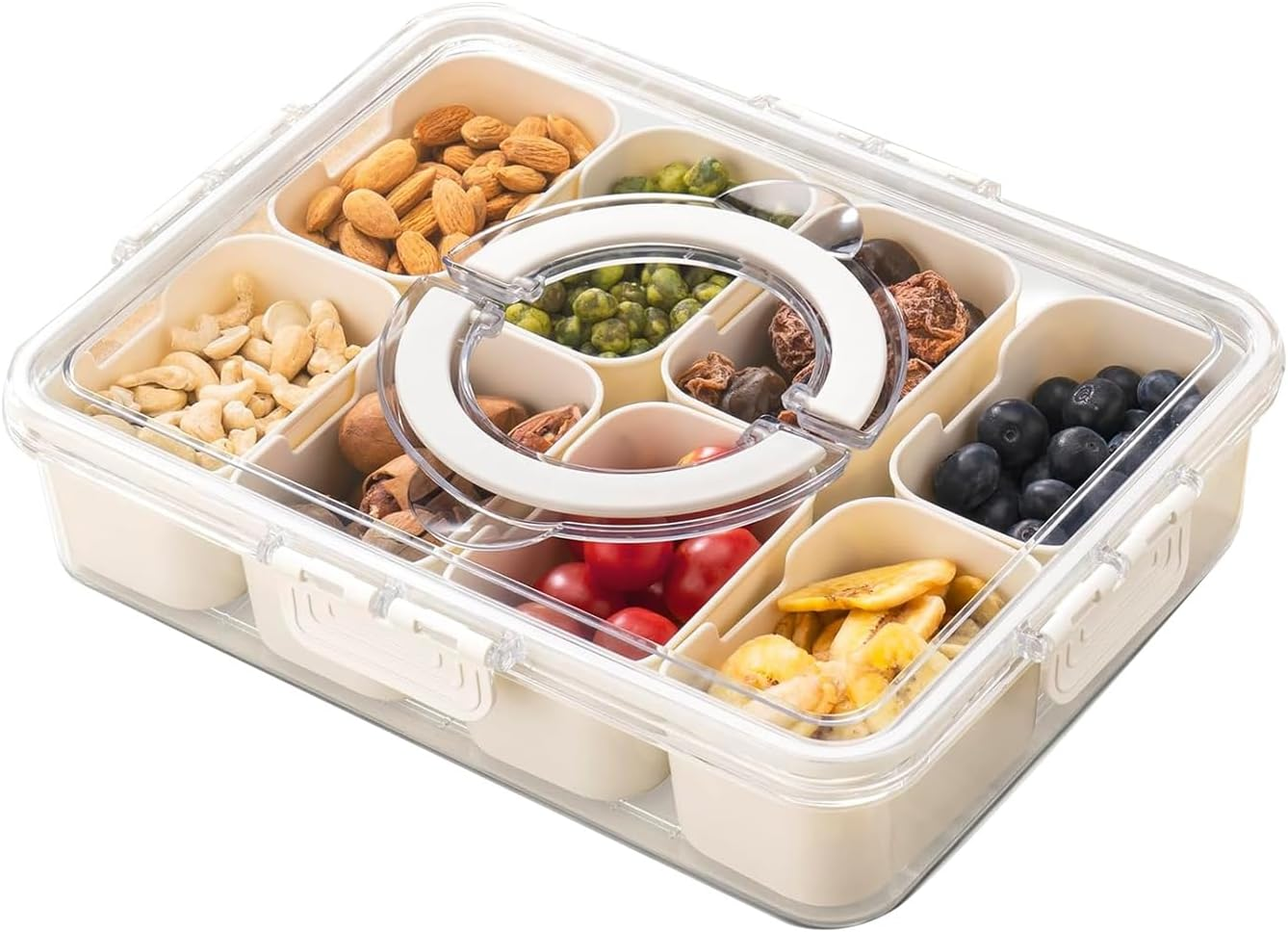 Dishwasher Safe Snack Box Container, 8 Compartments Storage Containers with Airtight Lid & Handle - Clear Snack Divided Serving Tray for Veggie, Candy and Nuts Organizer, Portable Platters (1)