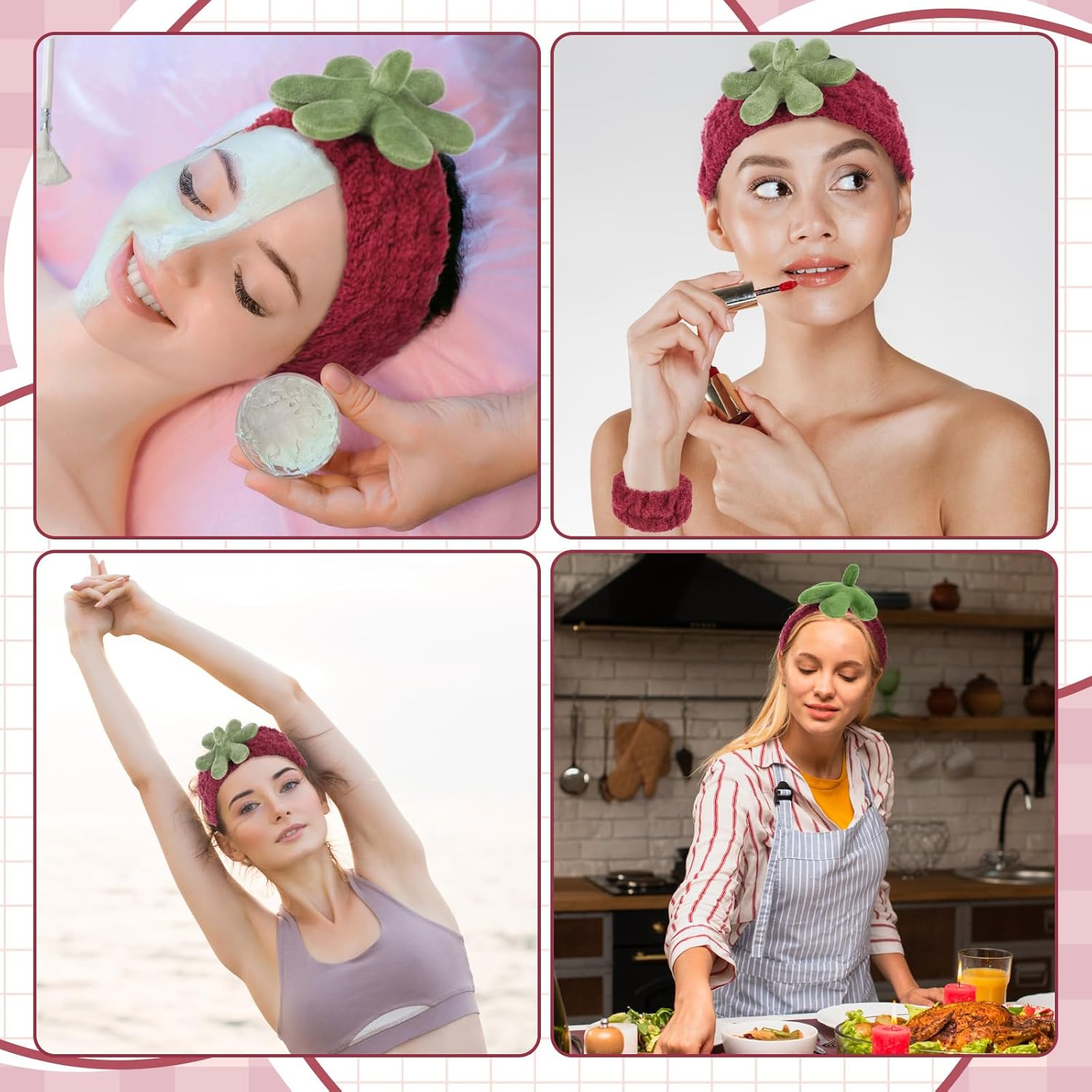 Pack of 4 Spa Face Headband Wrist Wash Bands Set, Elastic Make up Hair Band, Women'S Skincare Hairband, Spa Hair Band for Face Washing, Shower, Yoga, Exercise, Skin Care image number 3