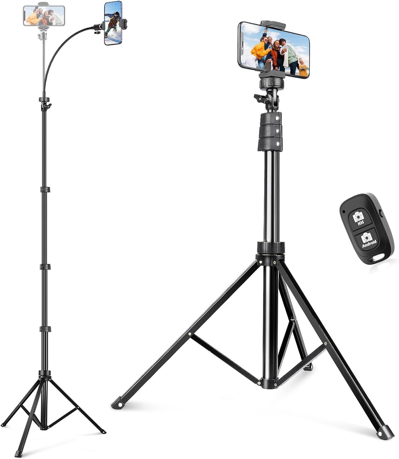 Sensyne 88" Phone Tripod & Selfie Stick, Extendable Phone Tripods with 14.95In Adjustable Gooseneck,Cell Phone Tripods Stand with Wireless Remote and Phone Holder image number 3