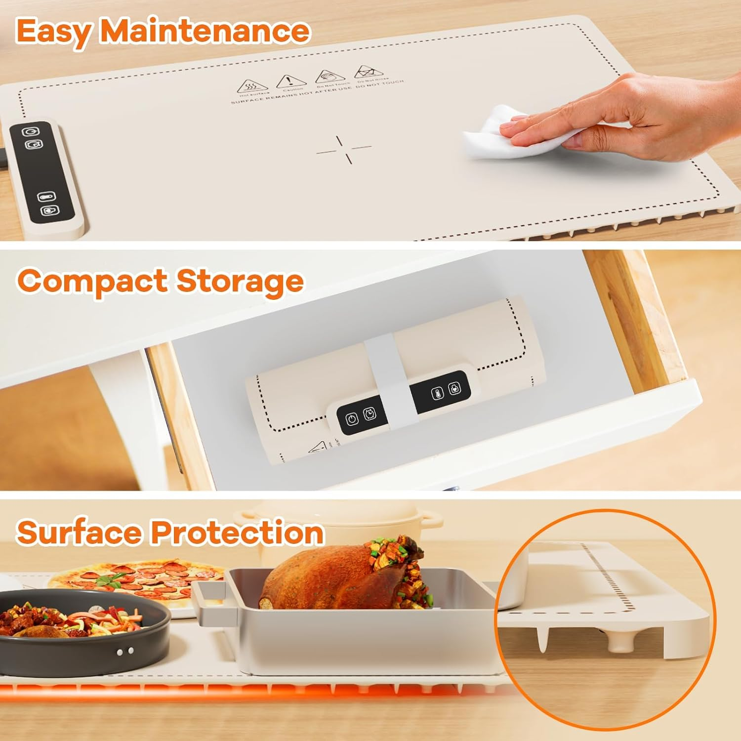 Kisfam Food Warming Mat for Food, Electric Real-Time Temp Display Food Warmers for Parties, Buffets, Gatherings, 5 Temp Levels, Timer, Auto Shut-Off Portable Food Warmer image number 1