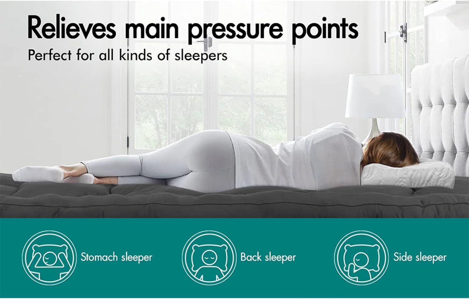 STARRY EUCALYPT King Size Pillow Top Mattress Topper 7Cm Thick with 1000 GSM Microfibre Filling, Fabric Cover Beddings Bed Mat Padding,Grey image number 2