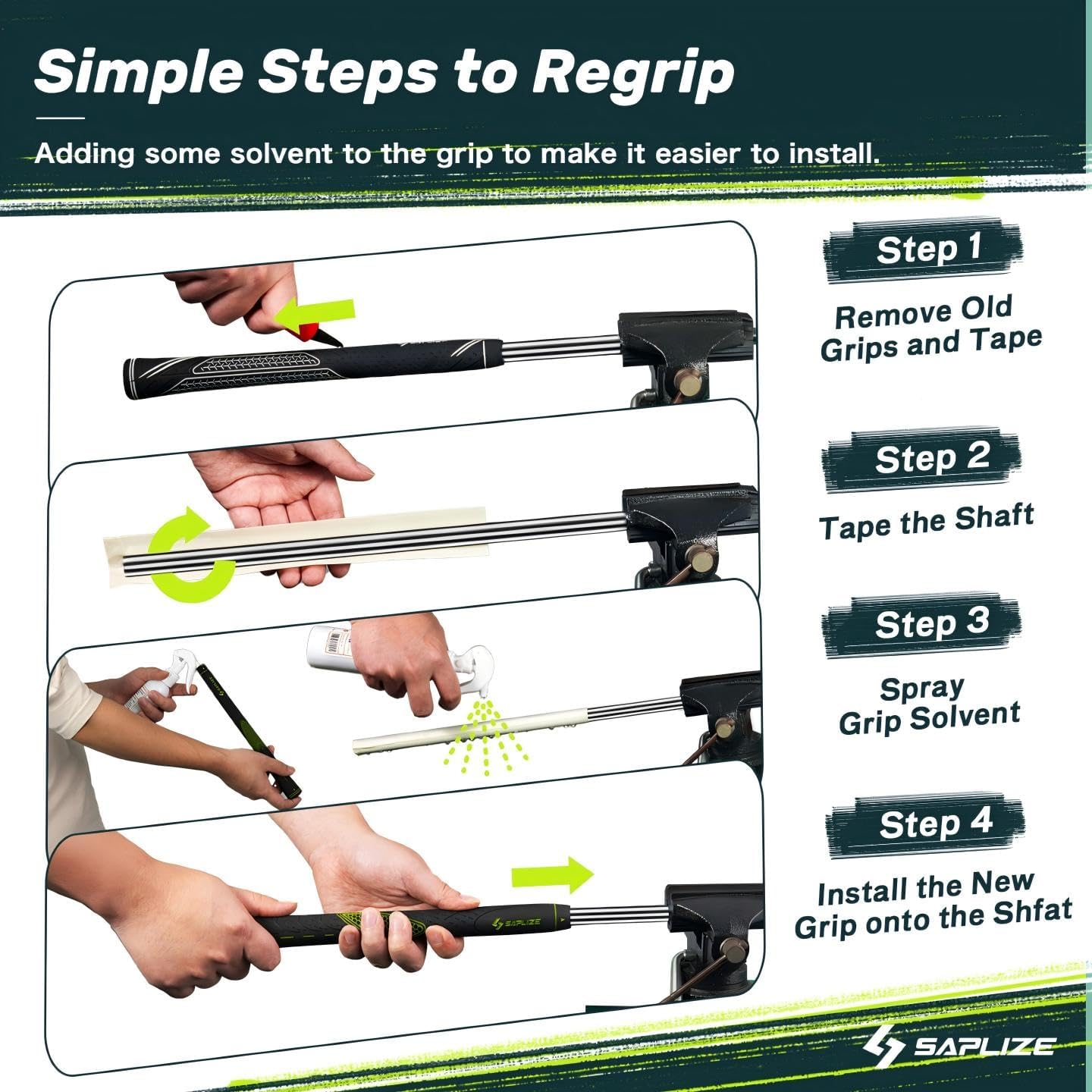 SAPLIZE Classic Rubber Golf Grips 13 Pack, High Feedback, Non-Slip, 13 Grips with Full Solvent Kit, Available in Standard/Midsize, CC01 Series image number 6