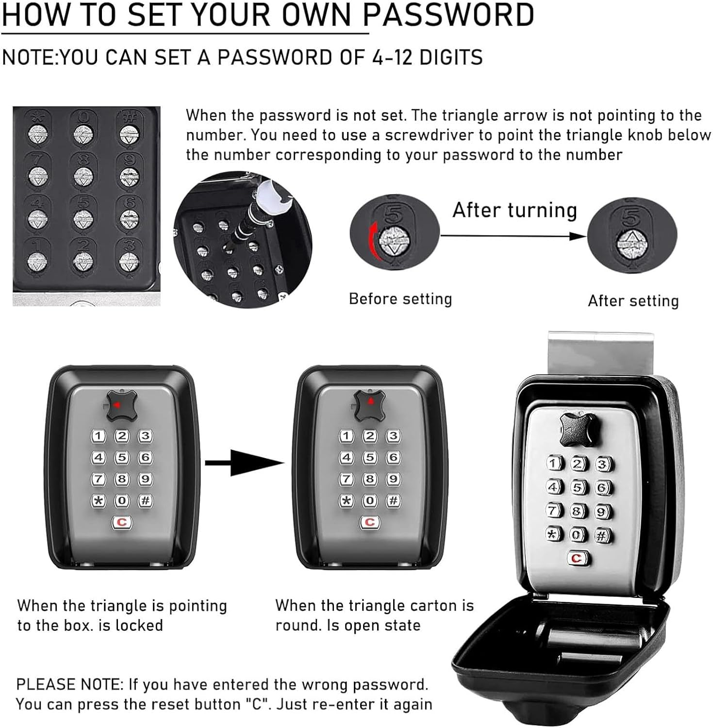 Car Window Lock Box, Car Lock Box Car Window Punch Button Lock Box for Turo, Waterproof 12 Digit Combination Punch Button Key Lock Box, Car Key Lock Box, Large Capacity image number 1