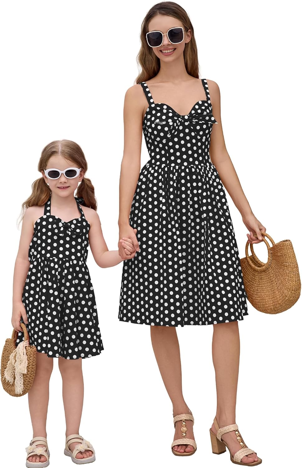 AWIBMK Mommy and Me Vintage Dress Bowknot Sweetheart Neck Smocked Back A-Line Mother Daughter Tea Party Holiday Dresses