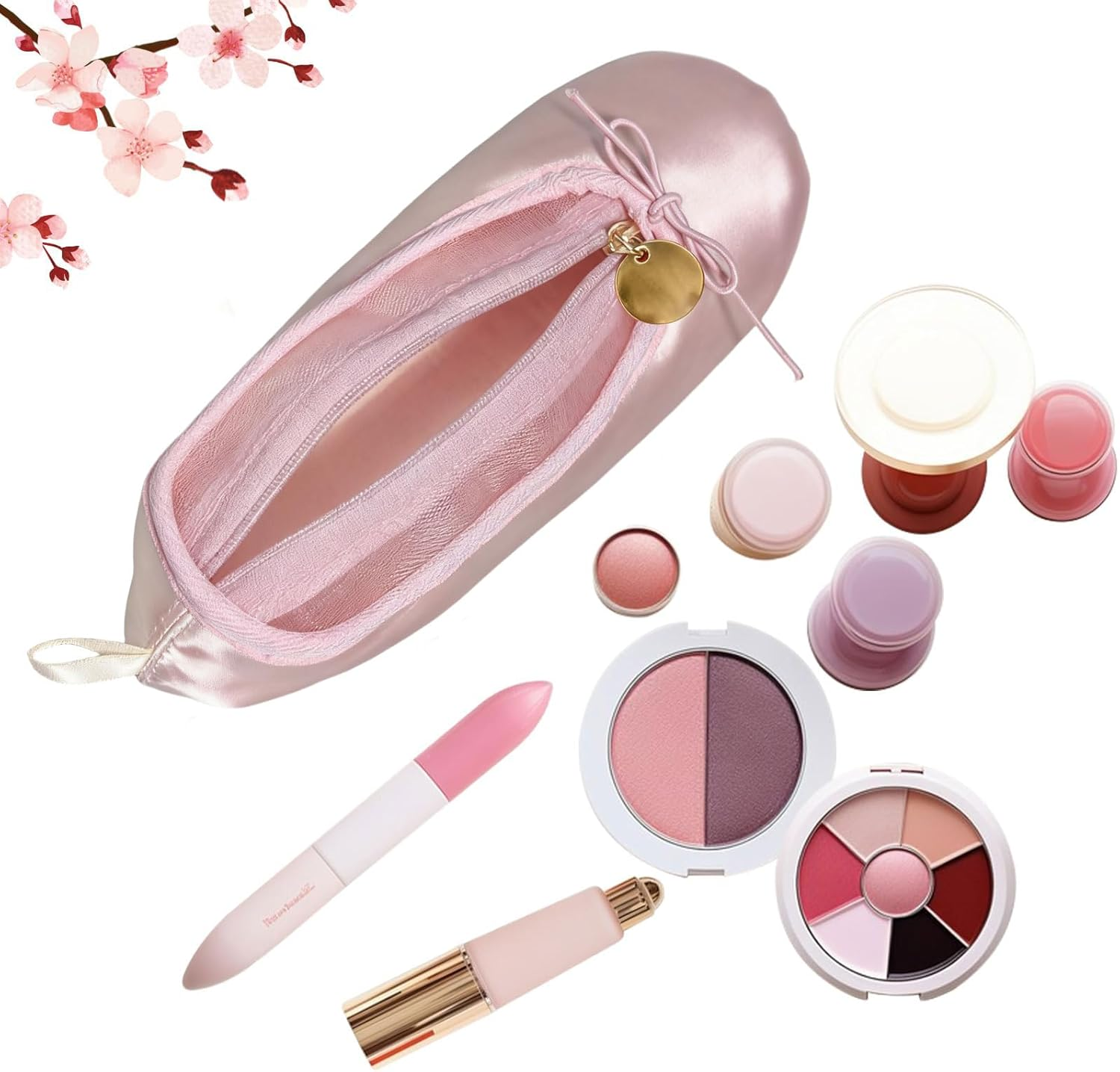 PWQEIONC Ballet Dance Shoe Small Makeup Bag, Small Cosmetic Bag for Purse, Portable Cute Travel Makeup Pouches, Pink Mesh Makeup Organizer Bag, Pink, Small Cosmetic Bag for Purse image number 1