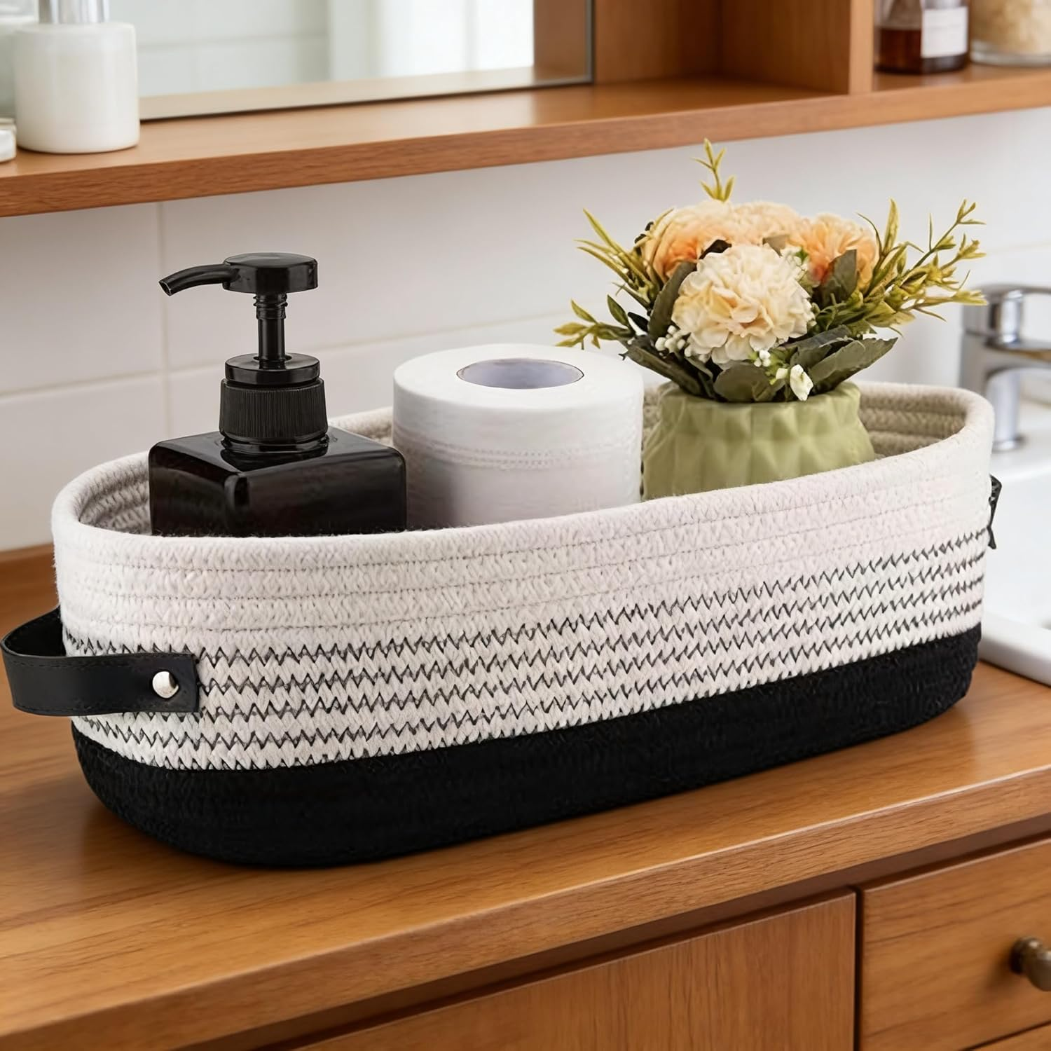 3 Piece Set of Small Basket Cotton Rope Basket Woven Storage Basket for Kids Home Decoration, 100% Cotton Basket Organizer Tabletop Basket Container (Color Blocking) image number 2