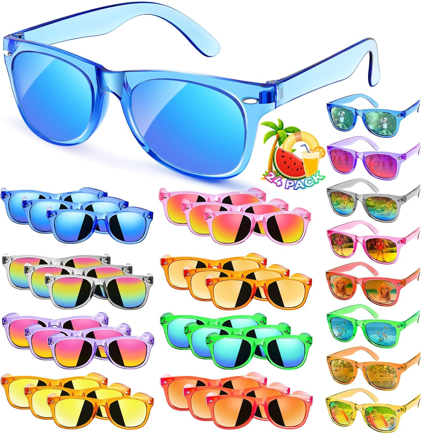 Kids Sunglasses Bulk Party Favours - 24 Packs Boys Girls Toddlers Sunglass for Age 3-8 with UV 400 Protection, Folding Neon Sunglasses for Kids Birthday Party Bag Fillers image number 1