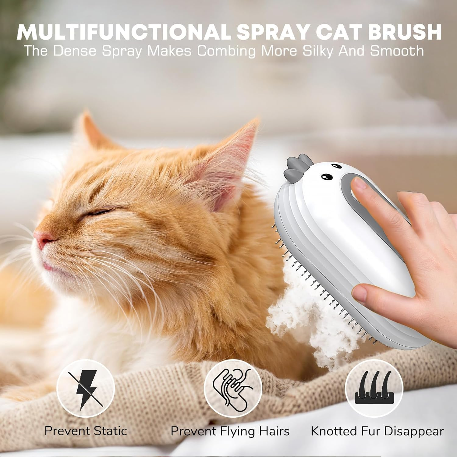 Aymxcls Cat Steam Brush with Release Button,Self Cleaning Spray Cat Brush with Release Button for Cats Shedding, Cat Grooming Brush for Removing Knots,Loose Hair image number 2